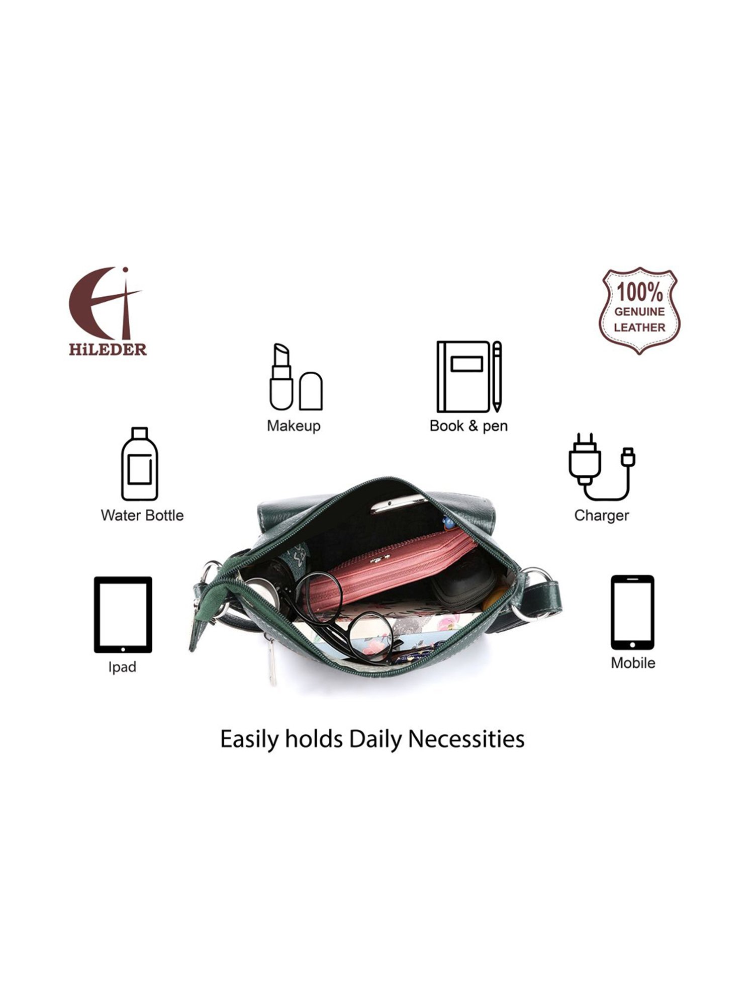 HiLEDER Green Solid Medium Cross Body Bag