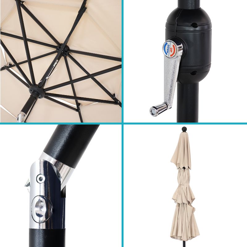 Sunnydaze Outdoor 3-Tier Deluxe Aluminum Patio Umbrella with Air Vent, Push Button Tilt and Crank - 10' - Beige