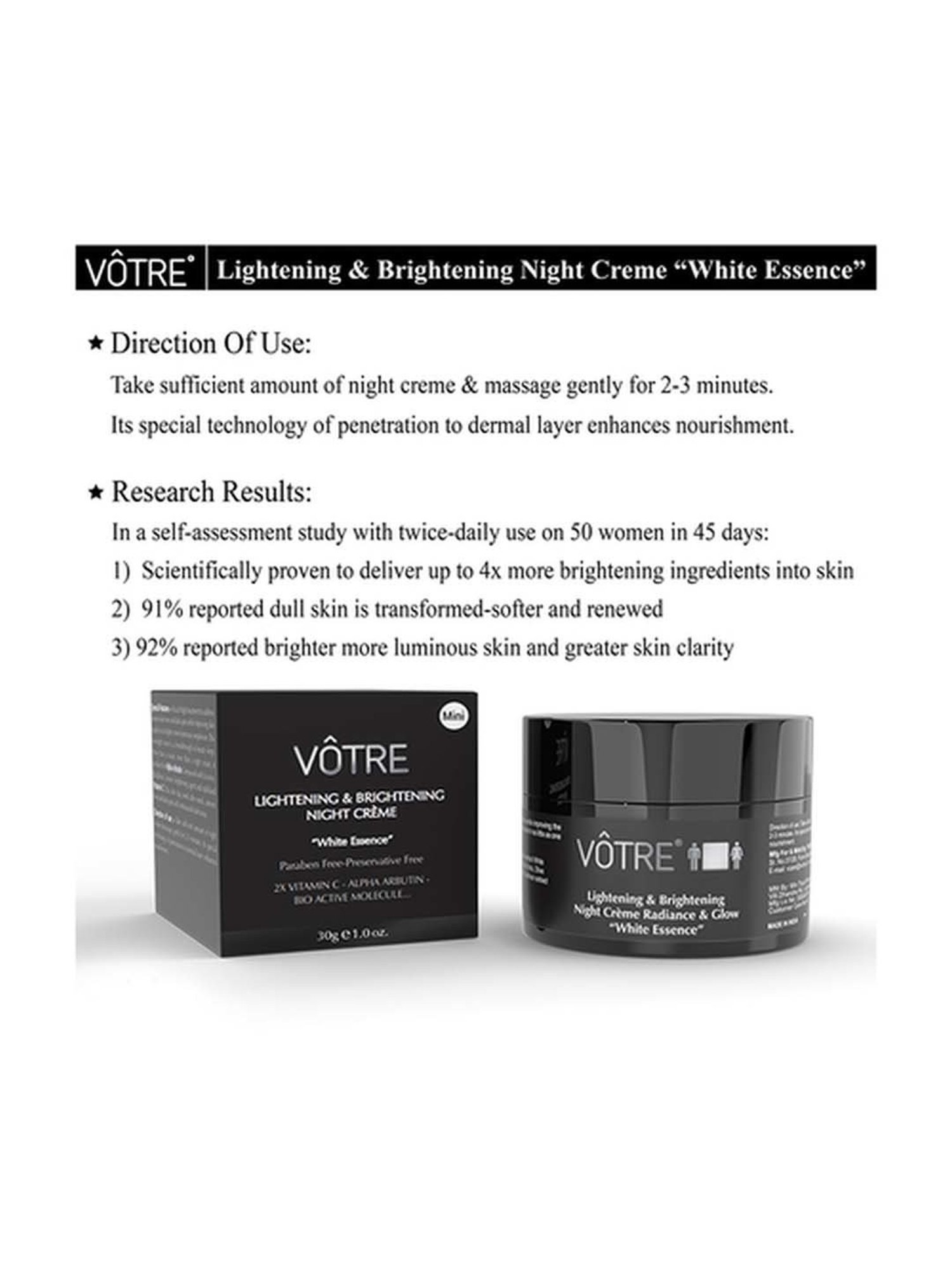 Votre Lightening & Brightening Night Creme White Essence Mini - 30 gm