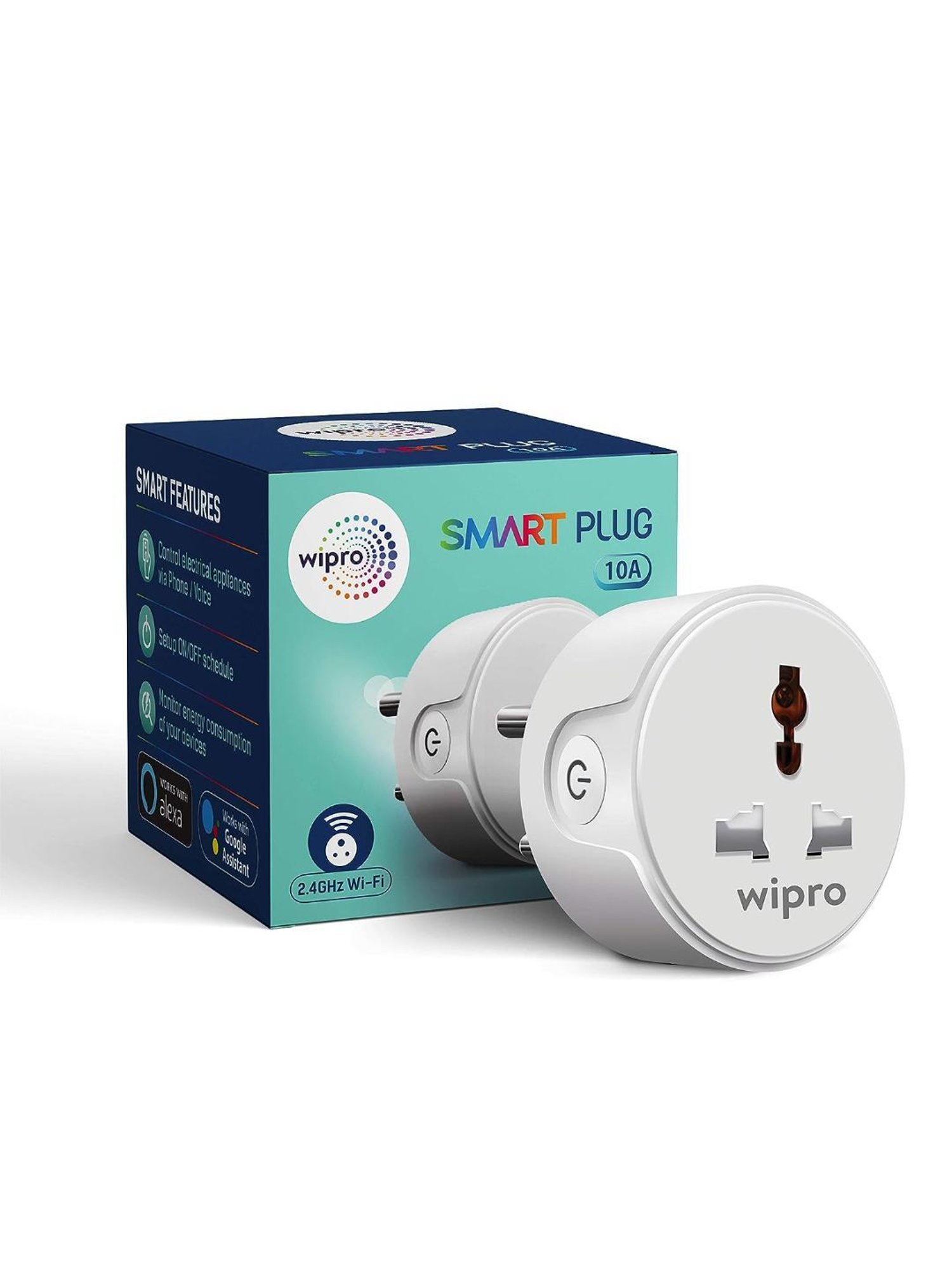 Wipro 10A Smart Plug with Energy Monitoring Works with Alexa and Google Assistant (White)