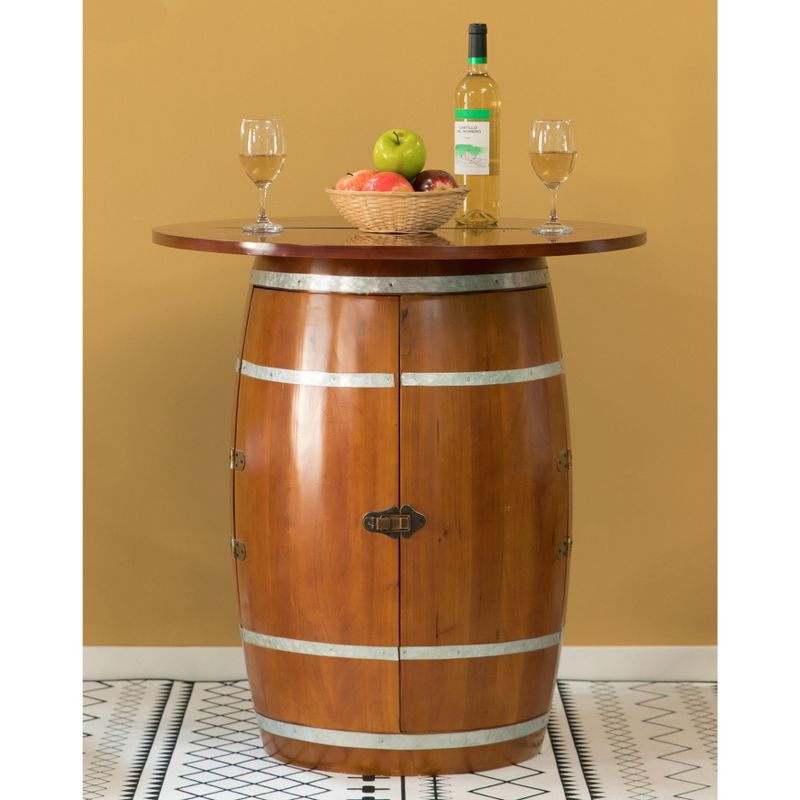 Vintiquewise Wine Barrel Round Table Wine Storage Cabinet