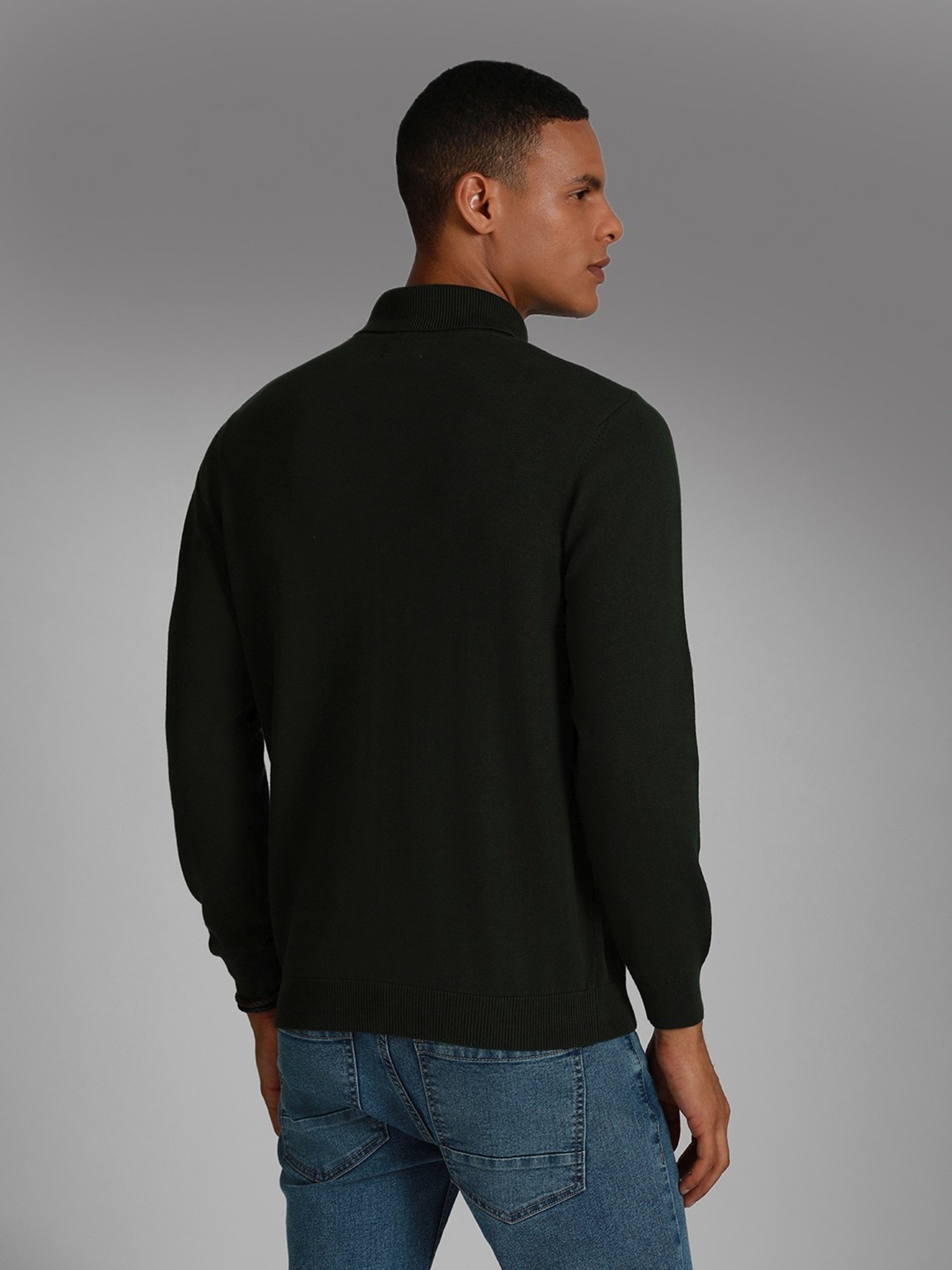 High Star Green Cotton Regular Fit Sweater
