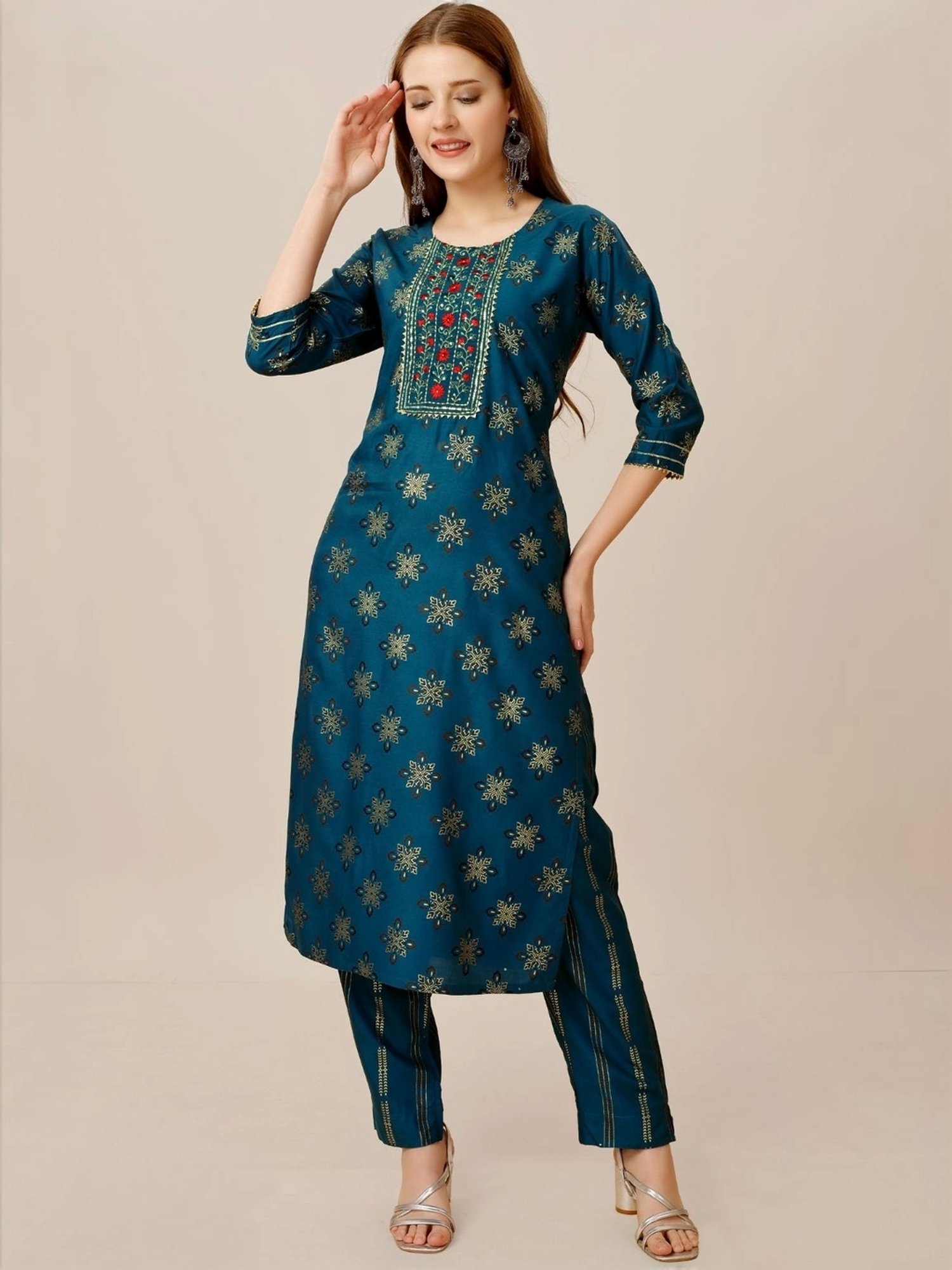 URBAN MYSTIC Black Rayon Embroidered Kurta & Sharara Set
