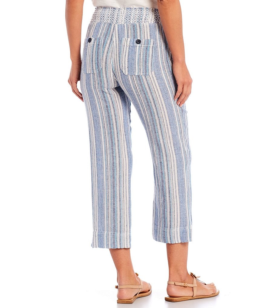 Westbound Petite Size Ocean Stripe Linen Capri Pants