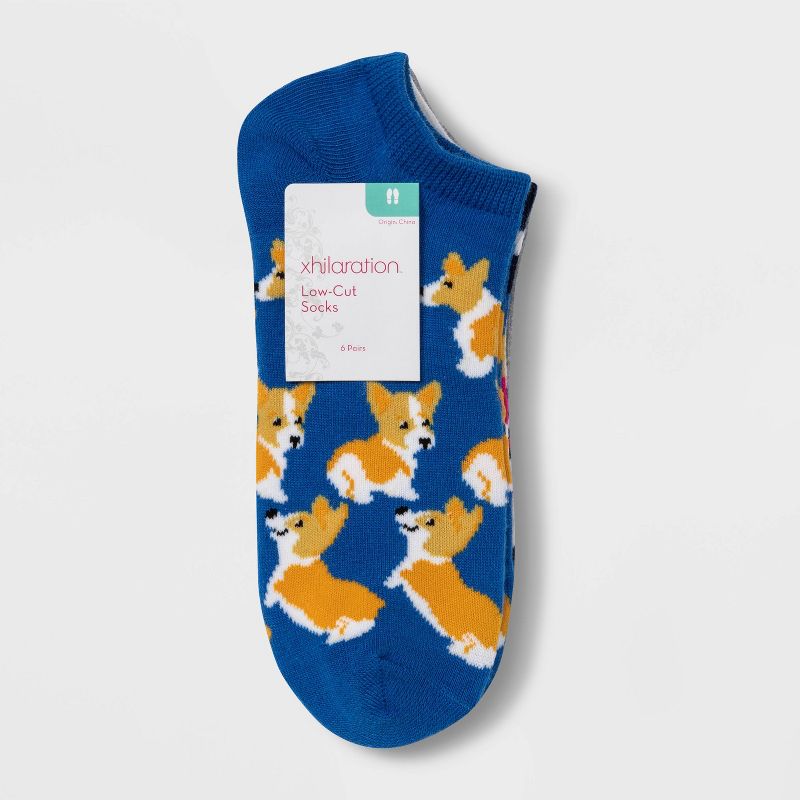 Women's Fuzzy Corgi 6pk Low Cut Socks - Xhilaration™ Navy 4-10