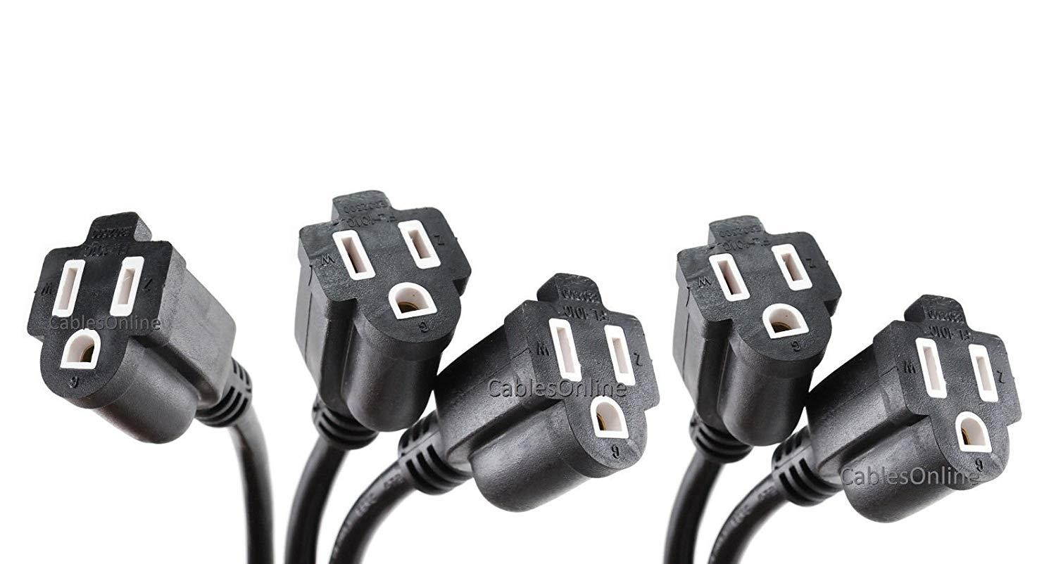 CablesOnline 12in Flat Plug Power Extension Cord / Cable, NEMA 5-15P to 5-15R (5 Pack) (PC-S0412-5)