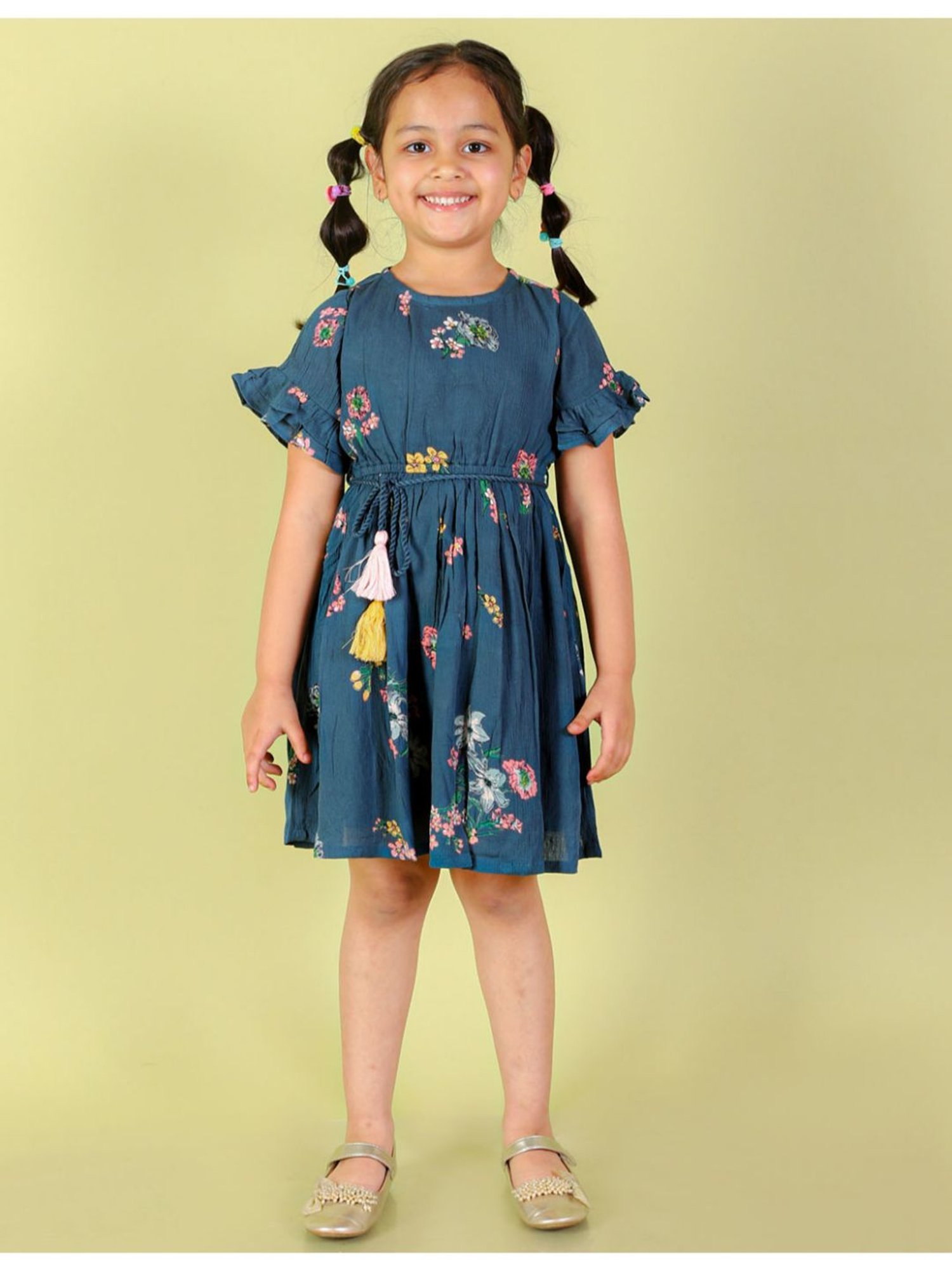 Lil Drama Kids Teal Floral Print Dress