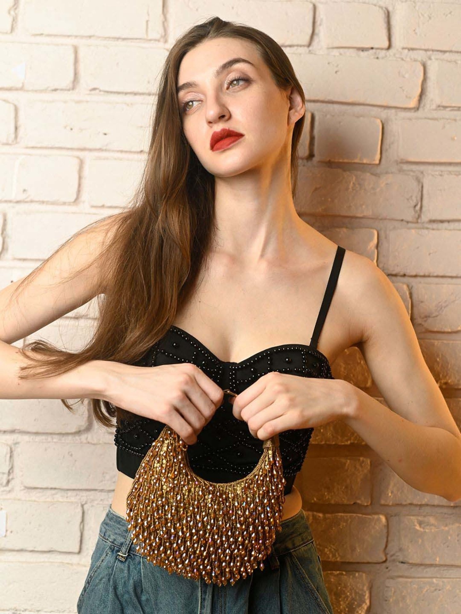 Odette Gold Embellished Handbag