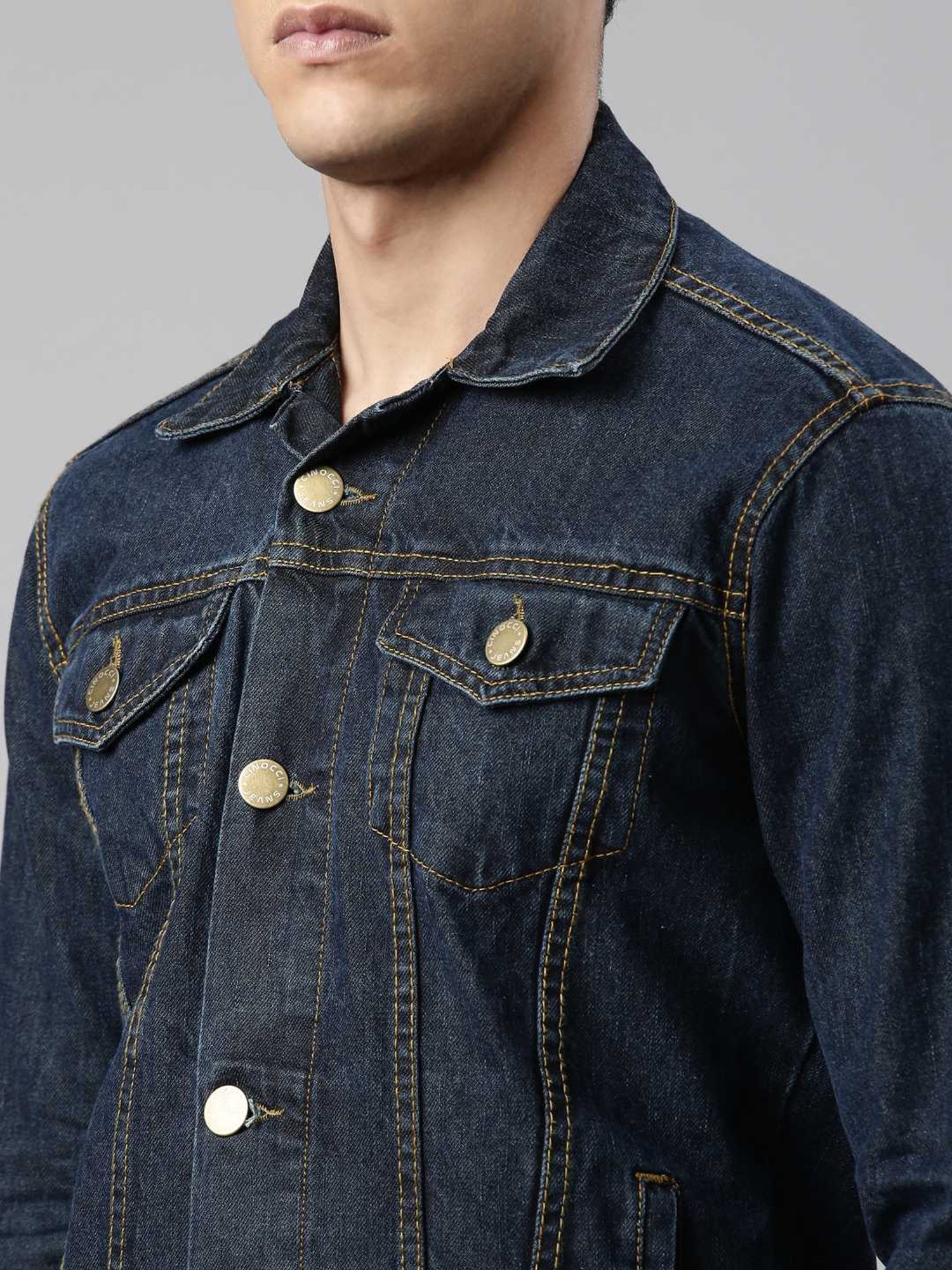 CINOCCI Blue Cotton Slim Fit Denim Jacket