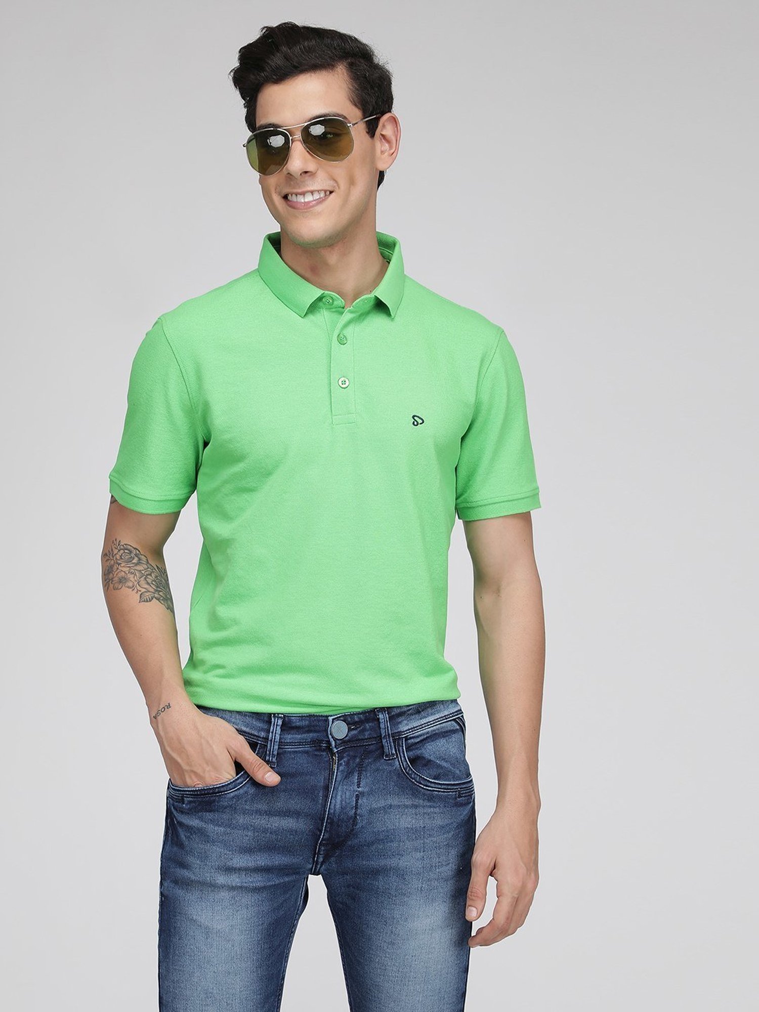 Sporto Light Green Regular Fit Polo T-Shirt