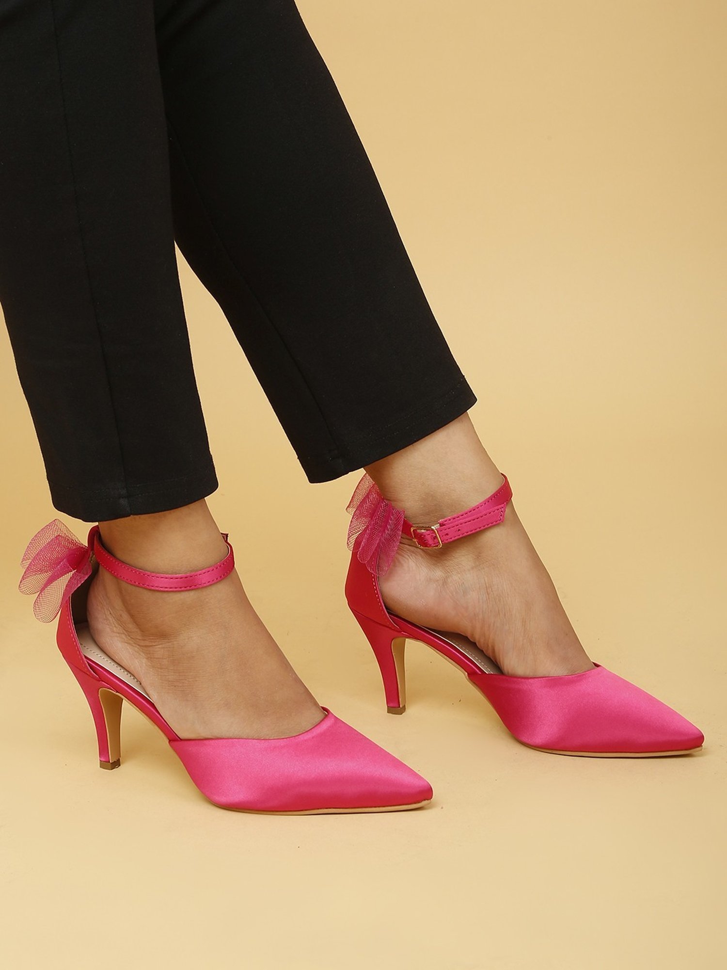 Flat N Heels Women's Pink Ankle Strap Stilettos