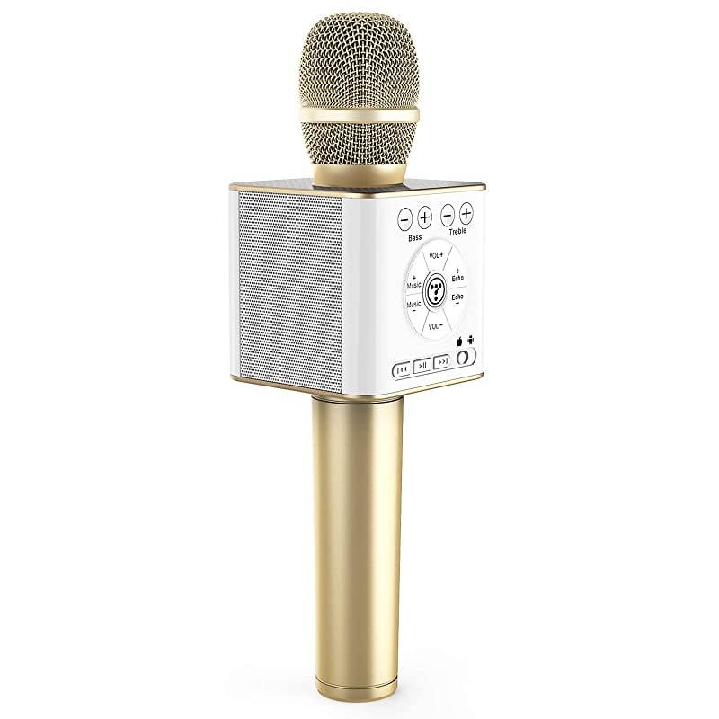 04 Wireless Bluetooth Karaoke Microphone,Louder Volume 10W Power, More Bass, 3-in-1 Portable Handheld Double Speaker Mic Machine for iPhone/Android/iPad/PC (04, Black-1)