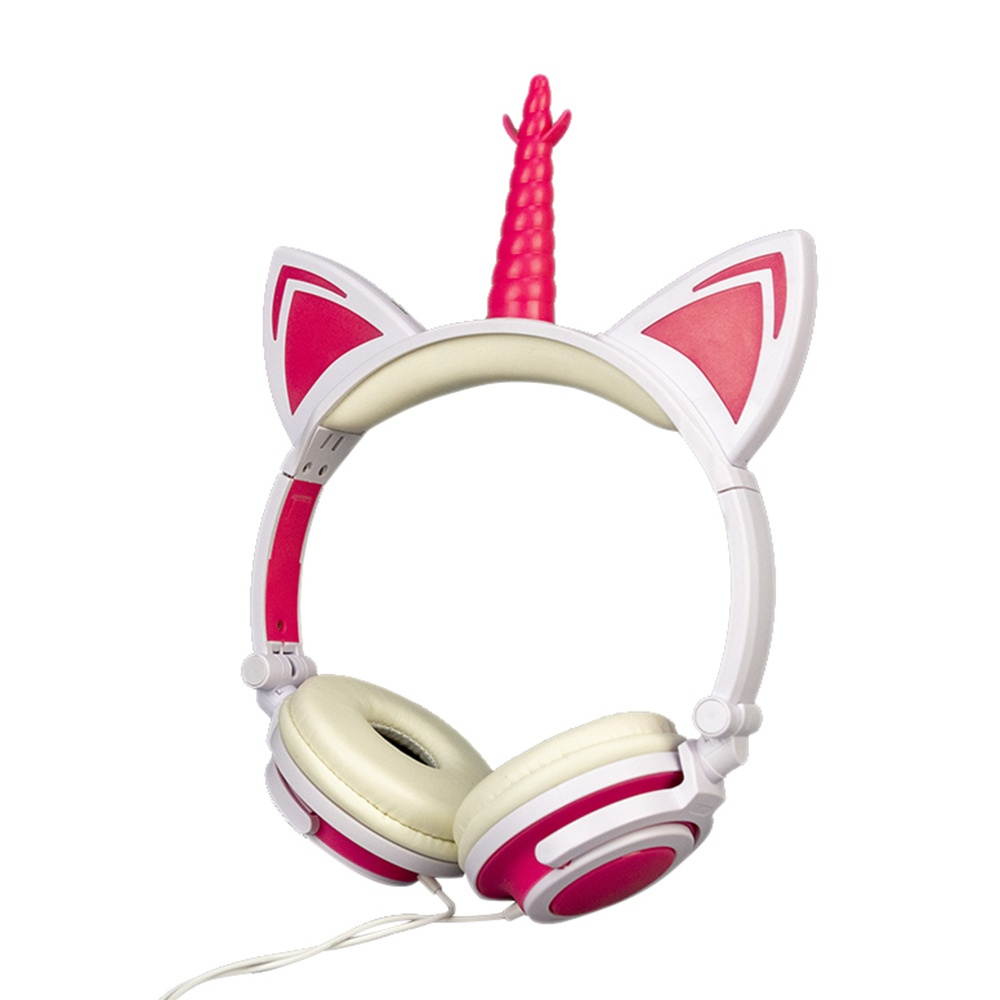 LX-UR107 Foldable Cat Ear Headphone Flashing LED Lights for PC Laptop 3.5mm AUX Rechargeable Over-ear Headset Adjustable Headband Kids Earphone