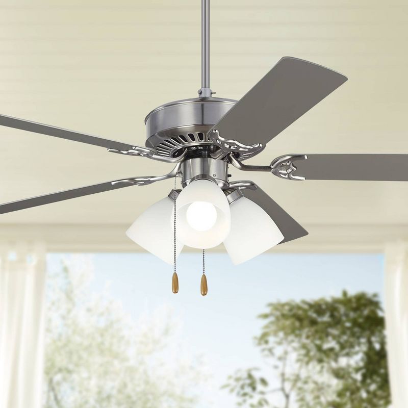 52" Monte Carlo Haven LED Brushed Steel 3-Light Pull Chain Ceiling Fan