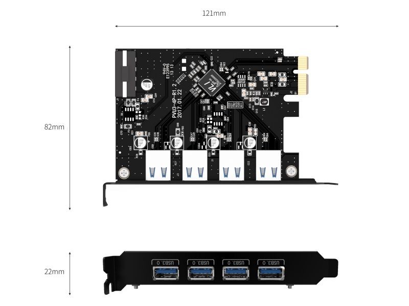 ORICO SuperSpeed 7 Ports USB3.0 PCI-E Expansion Card Adapter PCI-E USB 3.0 HUB Controller Adapter Add on Card for Windows Vista PC Laptop (No Additional Power Connection Needed)