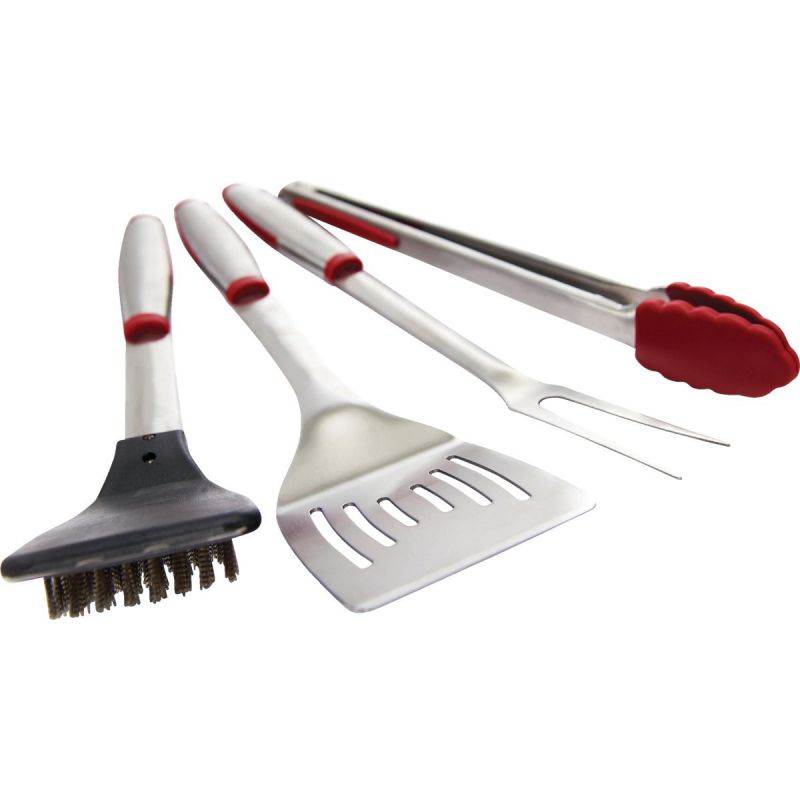 GrillPro Rubber Insert Handle Stainless Steel 4-Piece Barbeque Tool Set 40070