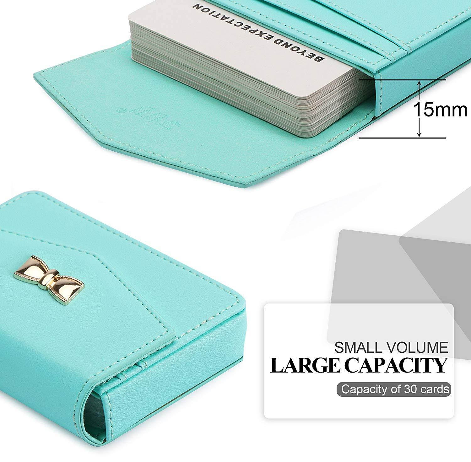 FYY Business card holder, Handmade Premium Leather Business Name Card Case Universal Card Holder with Magnetic Closure (Hold 30 pics of cards) Mint Green