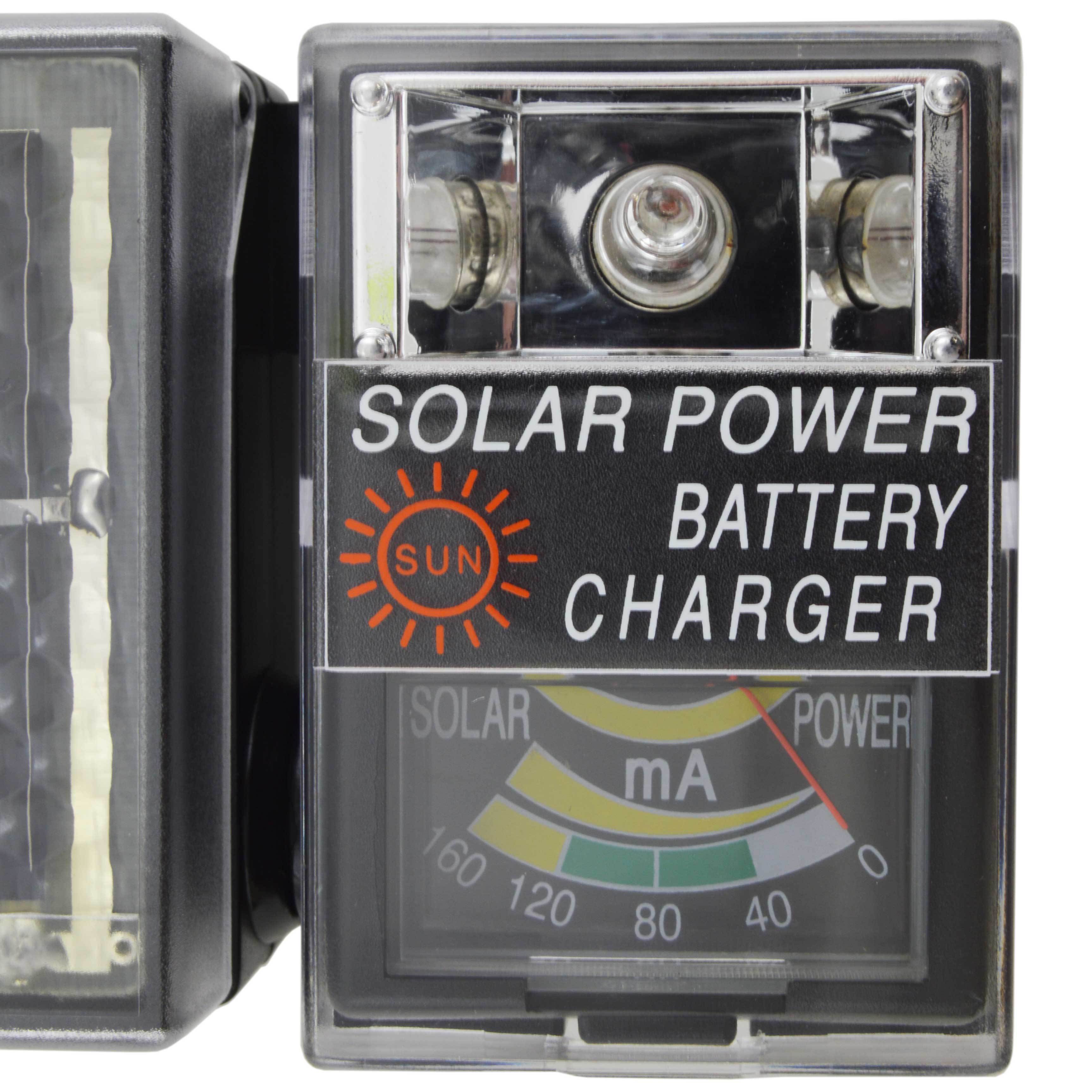 Solar Battery Charger with Sunlight Strength Meter and Built-in Light - Charges C, AA and AAA Batteries