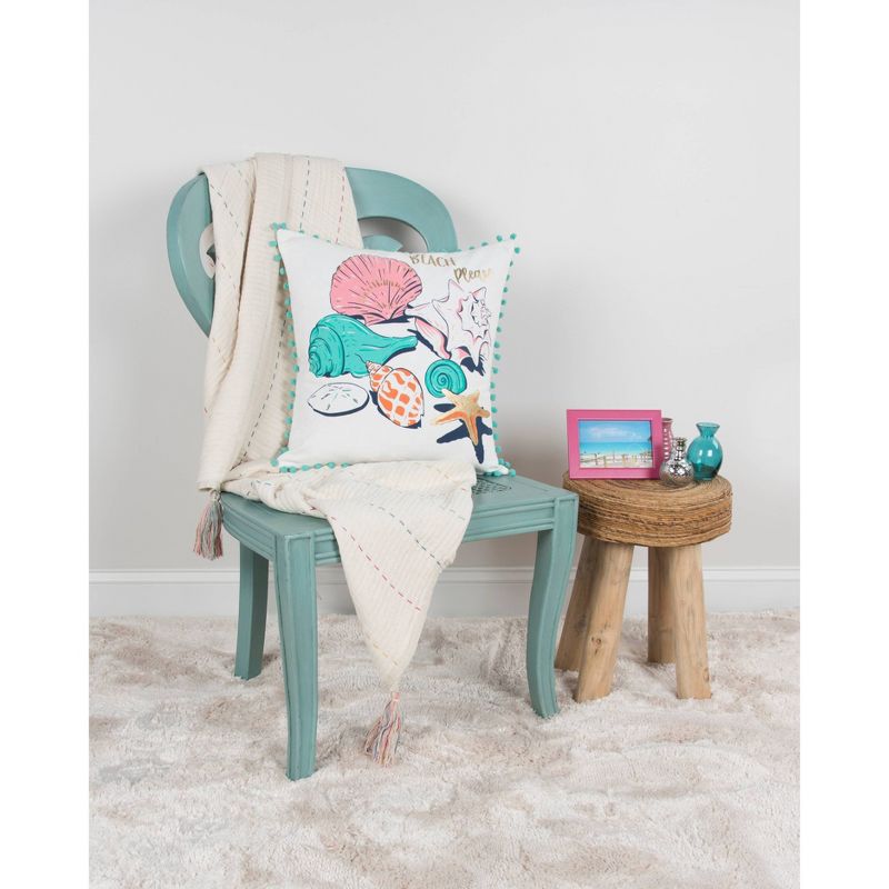 18"x18" Sea Shells Square Throw Pillow Blue - Simply Southern