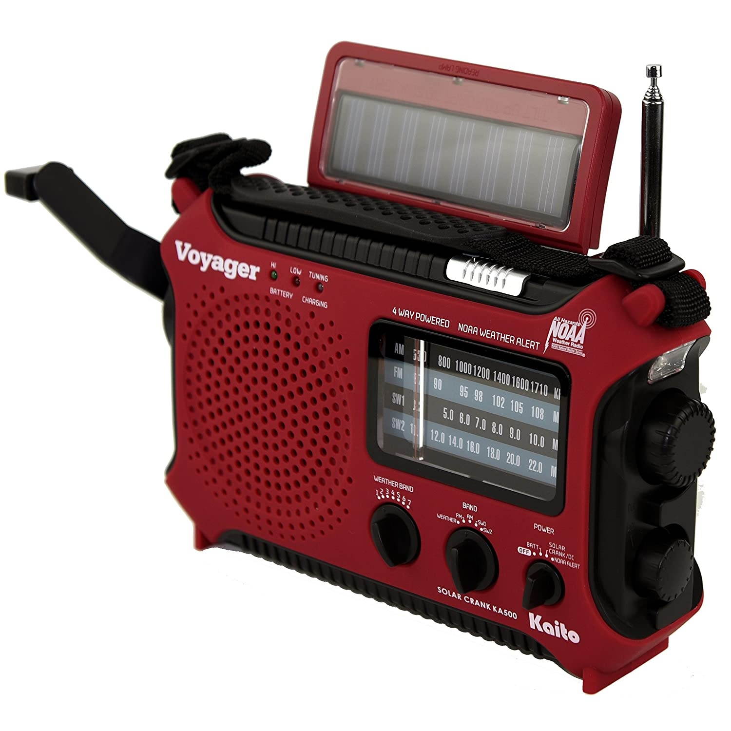 Kaito KA500RED 5-Way Powered Emergency AM/FM/SW Weather Alert Radio, Red