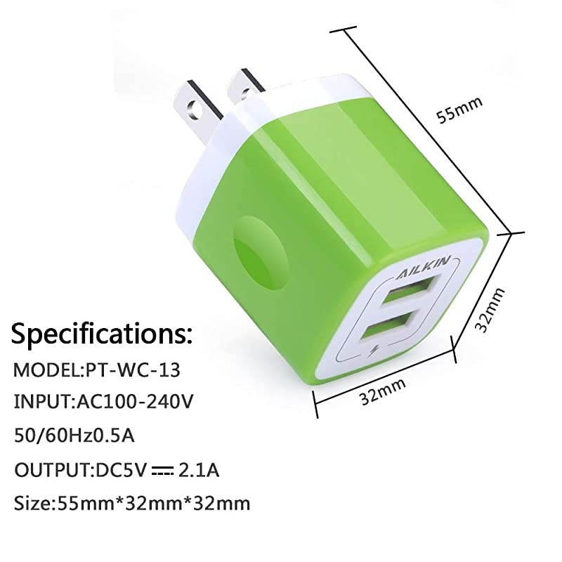3Pcs Wall Charger,  Travel Charger Adapter Dual USB Port Fast Charging Block Cube Power Plug Box Base Brick for iPhone, Samsung Galaxy, LG, Moto, Google Pixel, Kindle, PS, HTC, Vivo, Oneplus