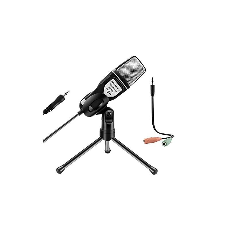Condenser MicrophoneComputer Microphone 35MM Plug and Play Omnidirectional Mic with Desktop Stand for GamingYouTube VideoRecording PodcastStudiofor PCLaptopTabletPhone
