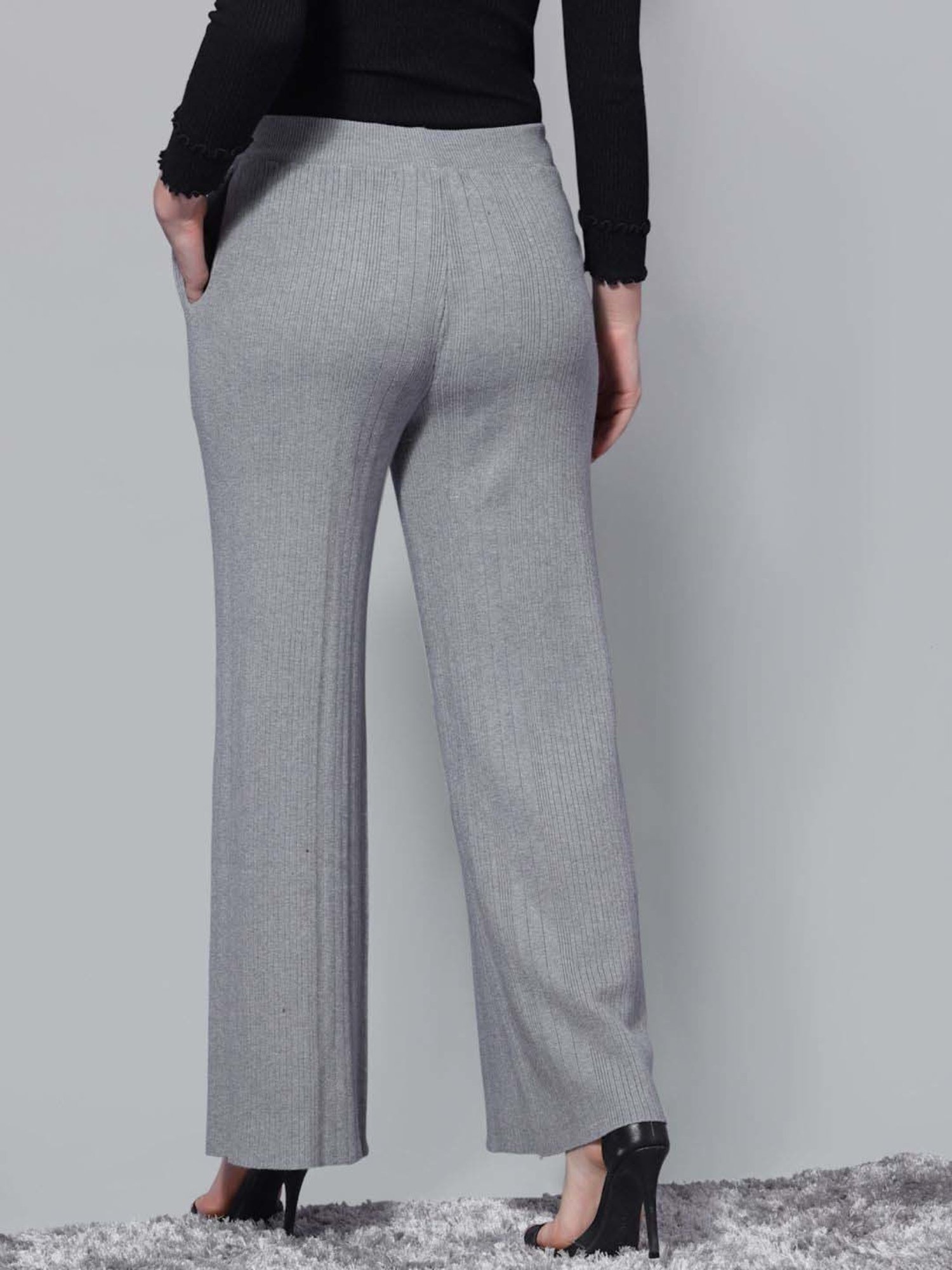 Mafadeny Grey Self Pattern Palazzos