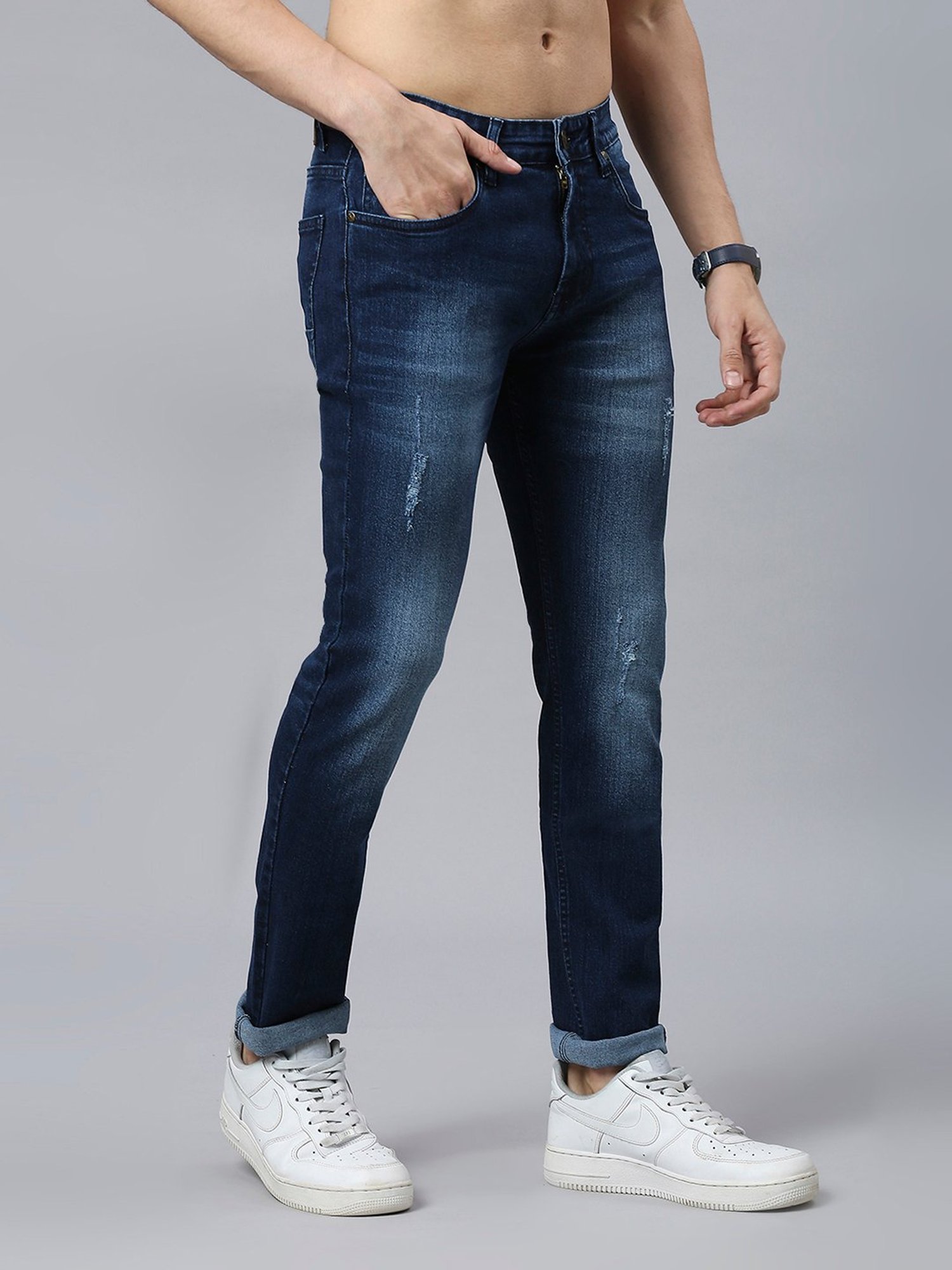 Thomas Scott Blue Slim Fit Lightly Washed Distressed Jeans