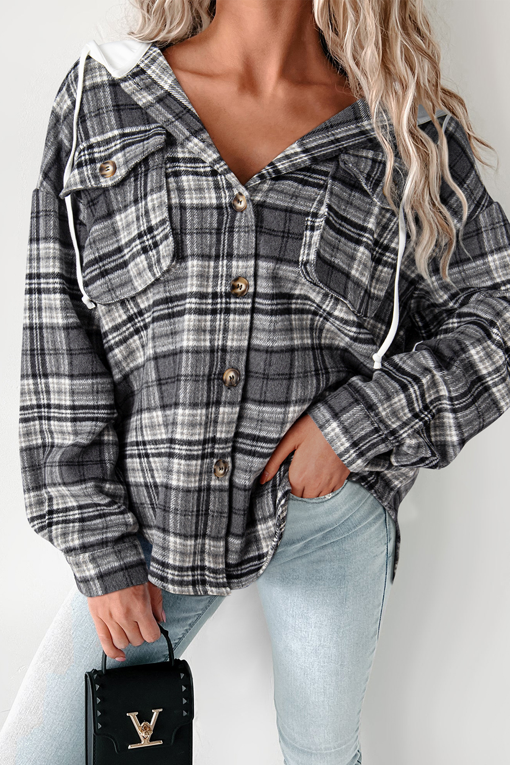 Brown Plaid Button Up Long Sleeve Flannel Shacket