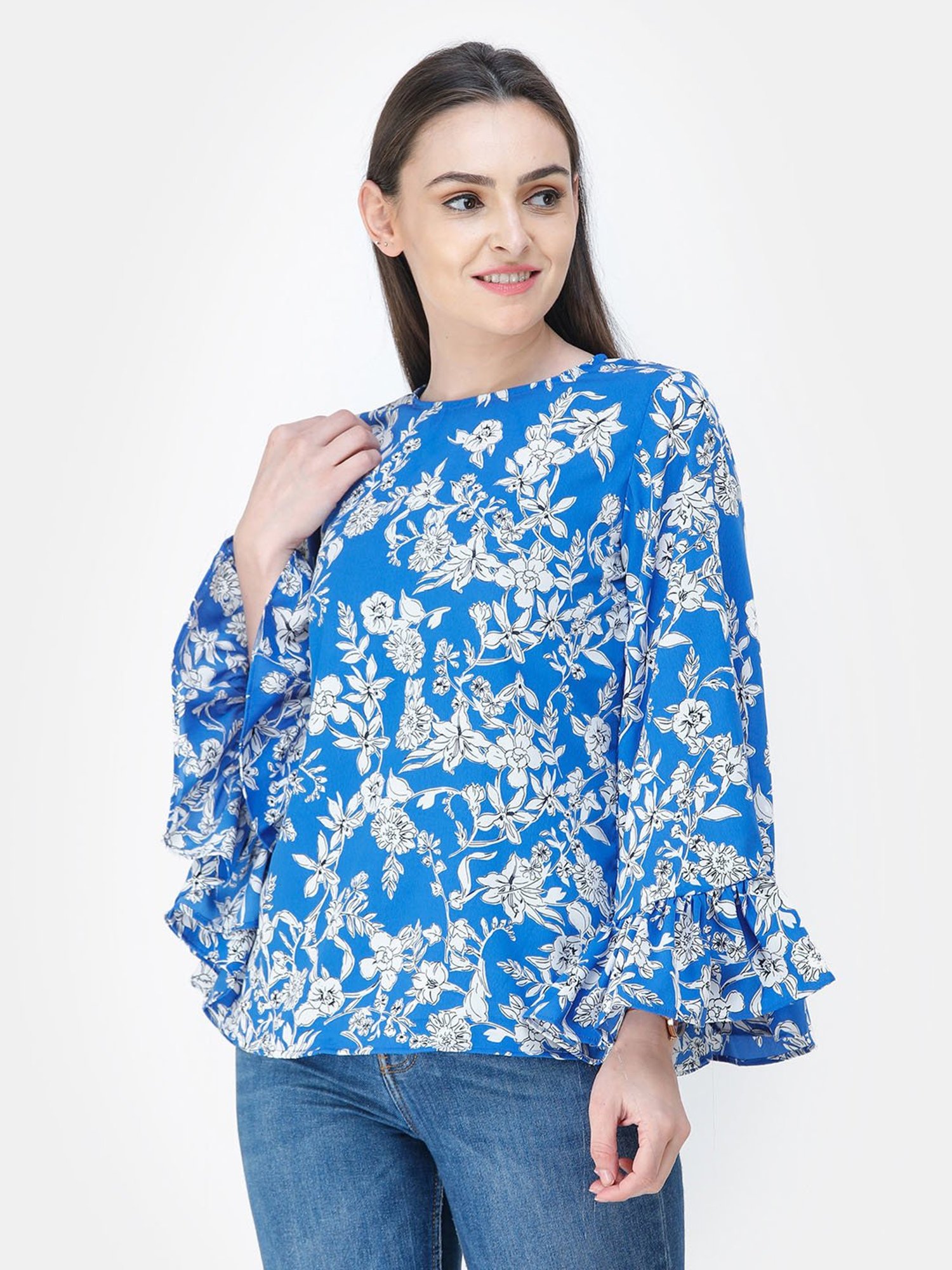 Cation Blue Floral Print Top