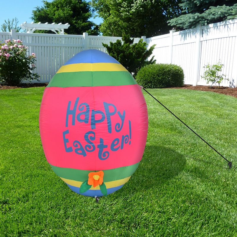 Northlight Easter 4' Inflatable Prelit Bunny Driving an Egg Car Outdoor Decoration - White/Pink