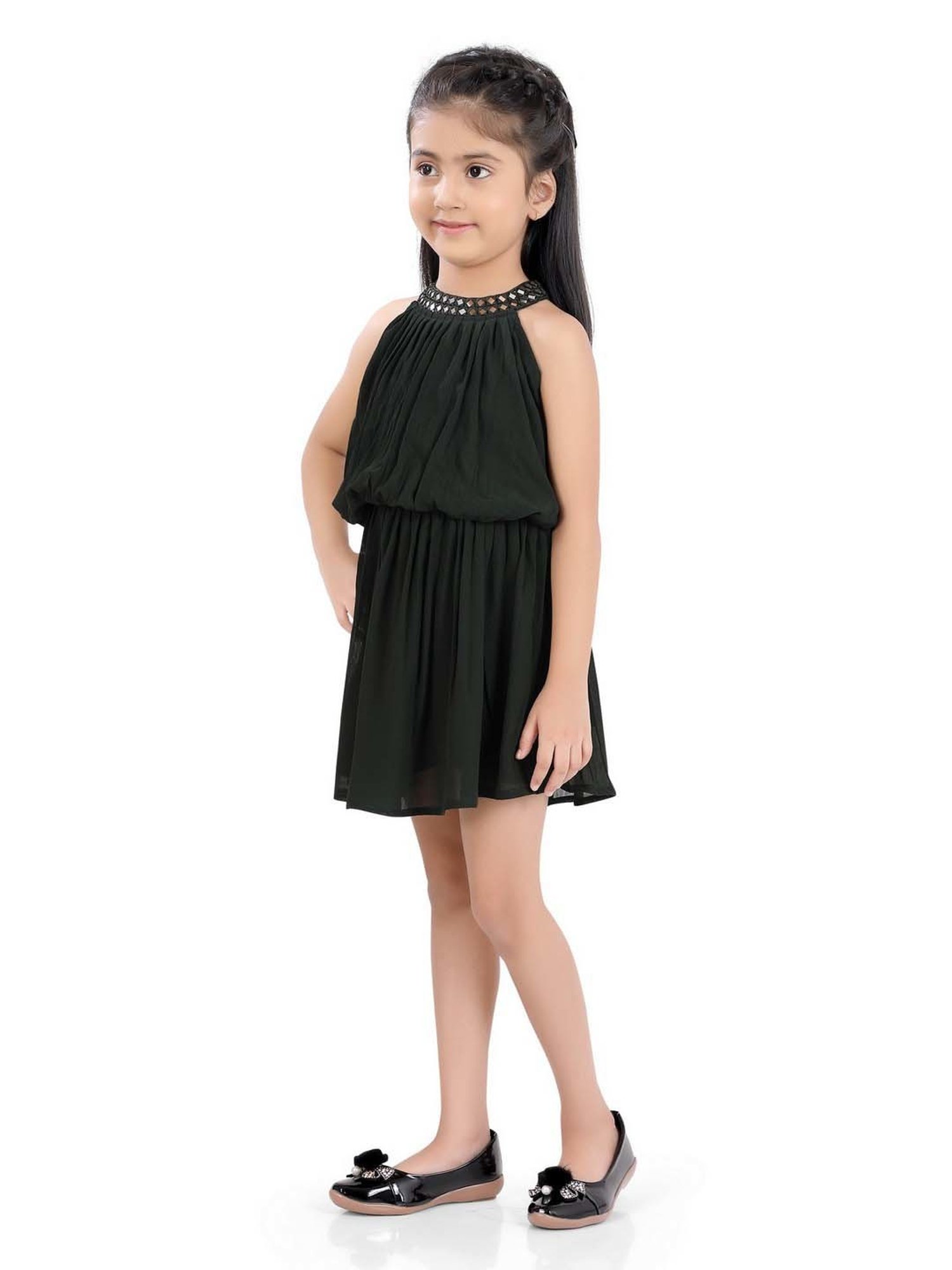 poplins Kids Green Cotton Regular Fit Dress