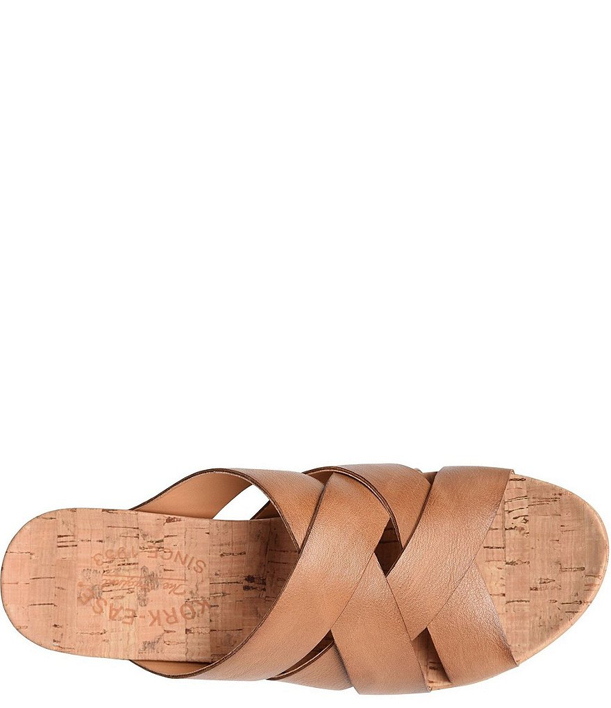Kork-Ease Aria Woven Leather Cork Wedge Slide Sandals