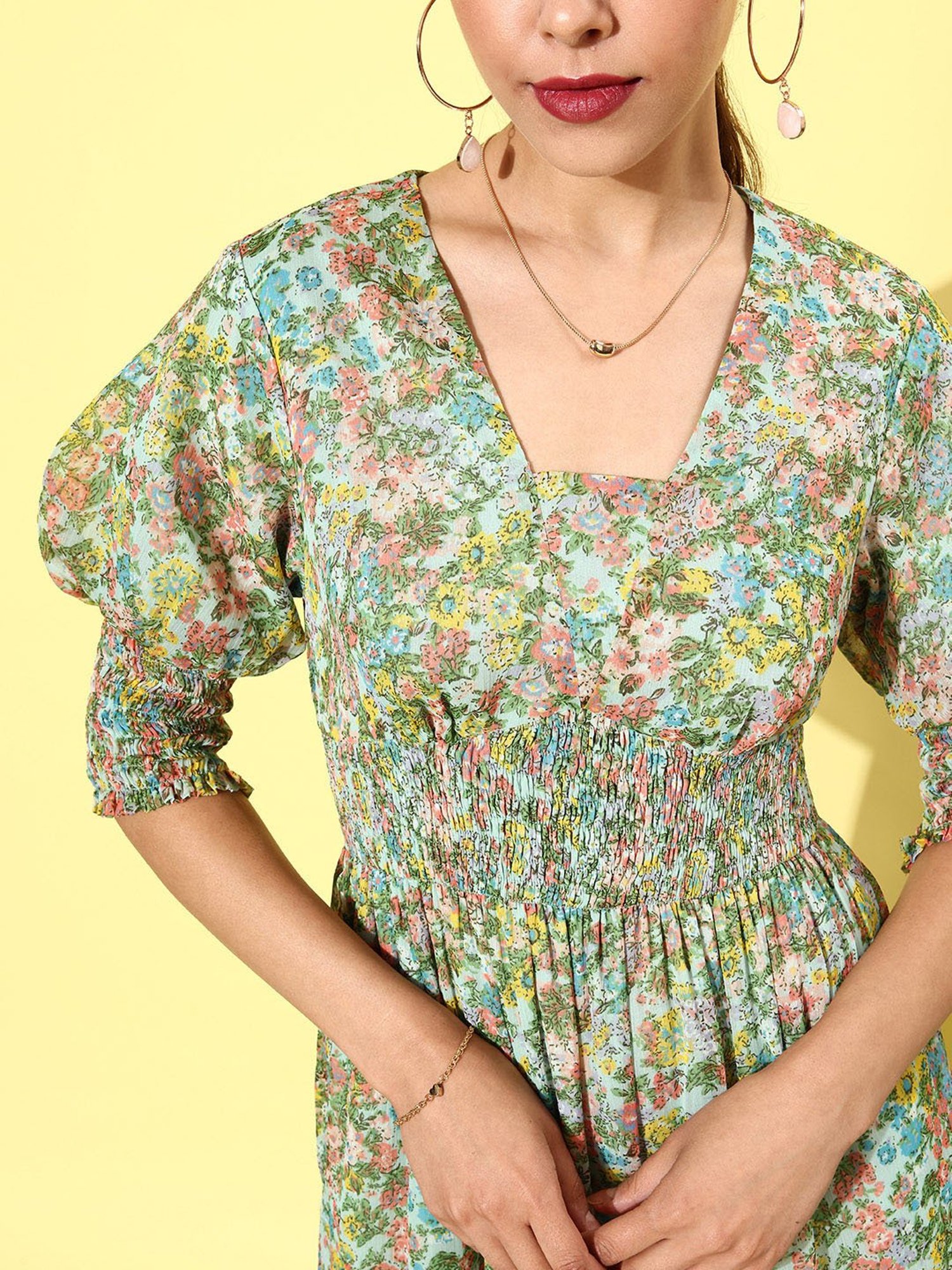 QUIERO Multicolor Floral Print Fit & Flare Dress