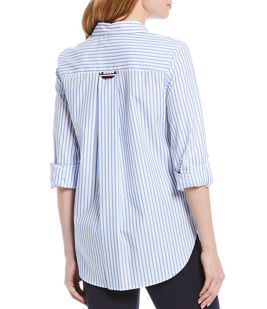 Preston & York Caroline Bow Woven V-Neck 3/4 Sleeve Blouse