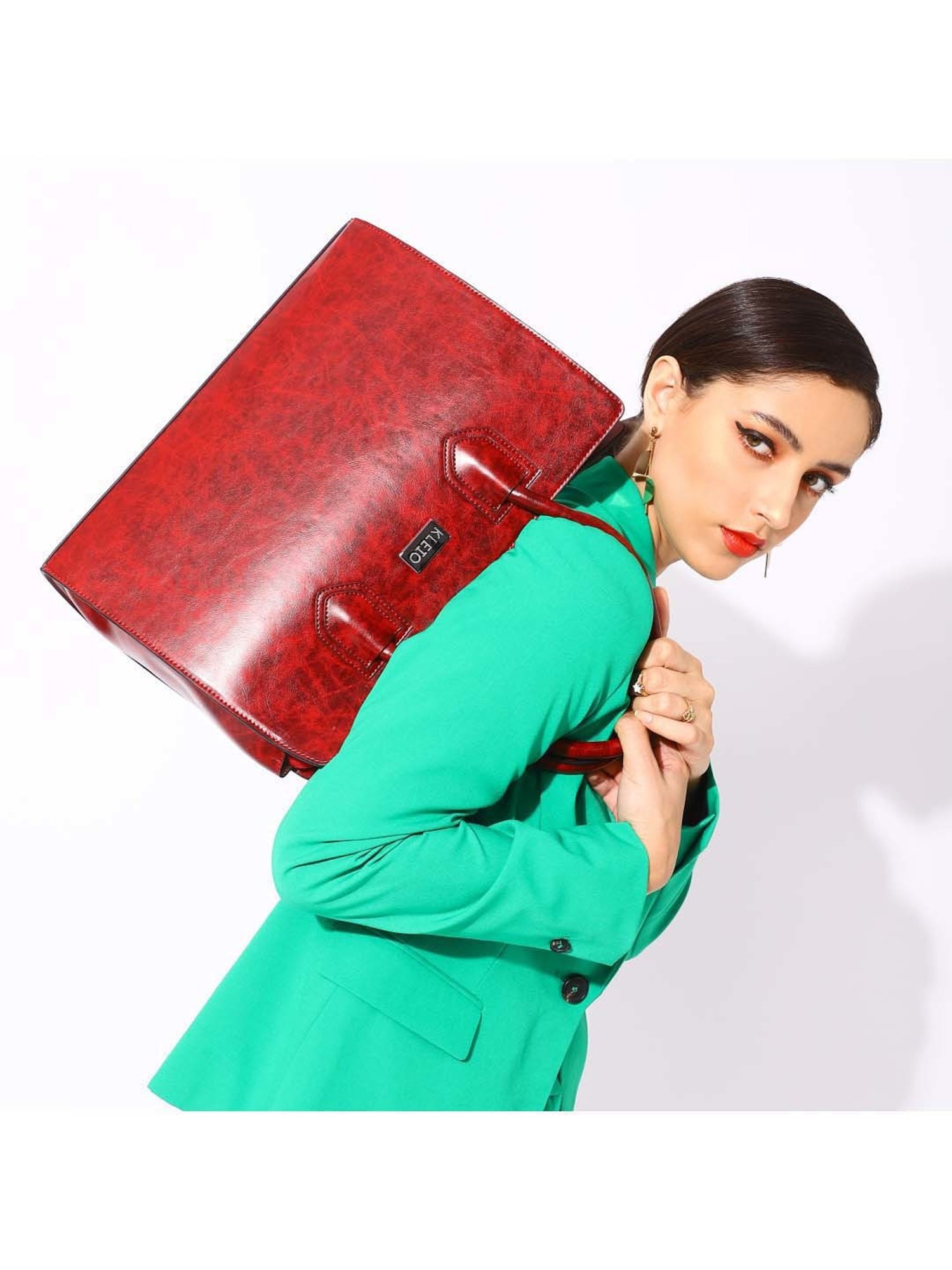 KLEIO Maroon Solid Medium Tote Handbag