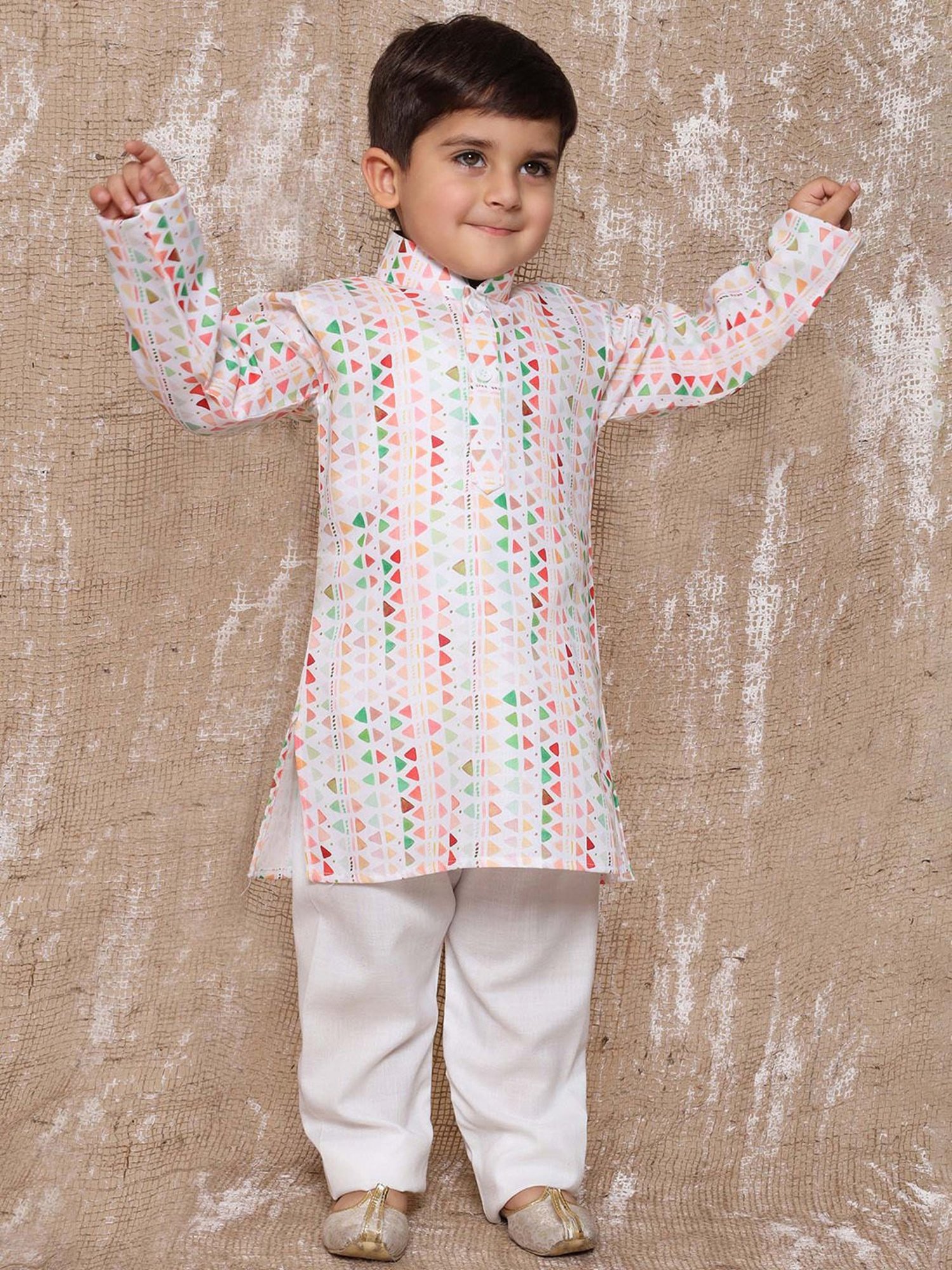AJ Dezines Kids White Printed Full Sleeves Kurta with Pyjamas