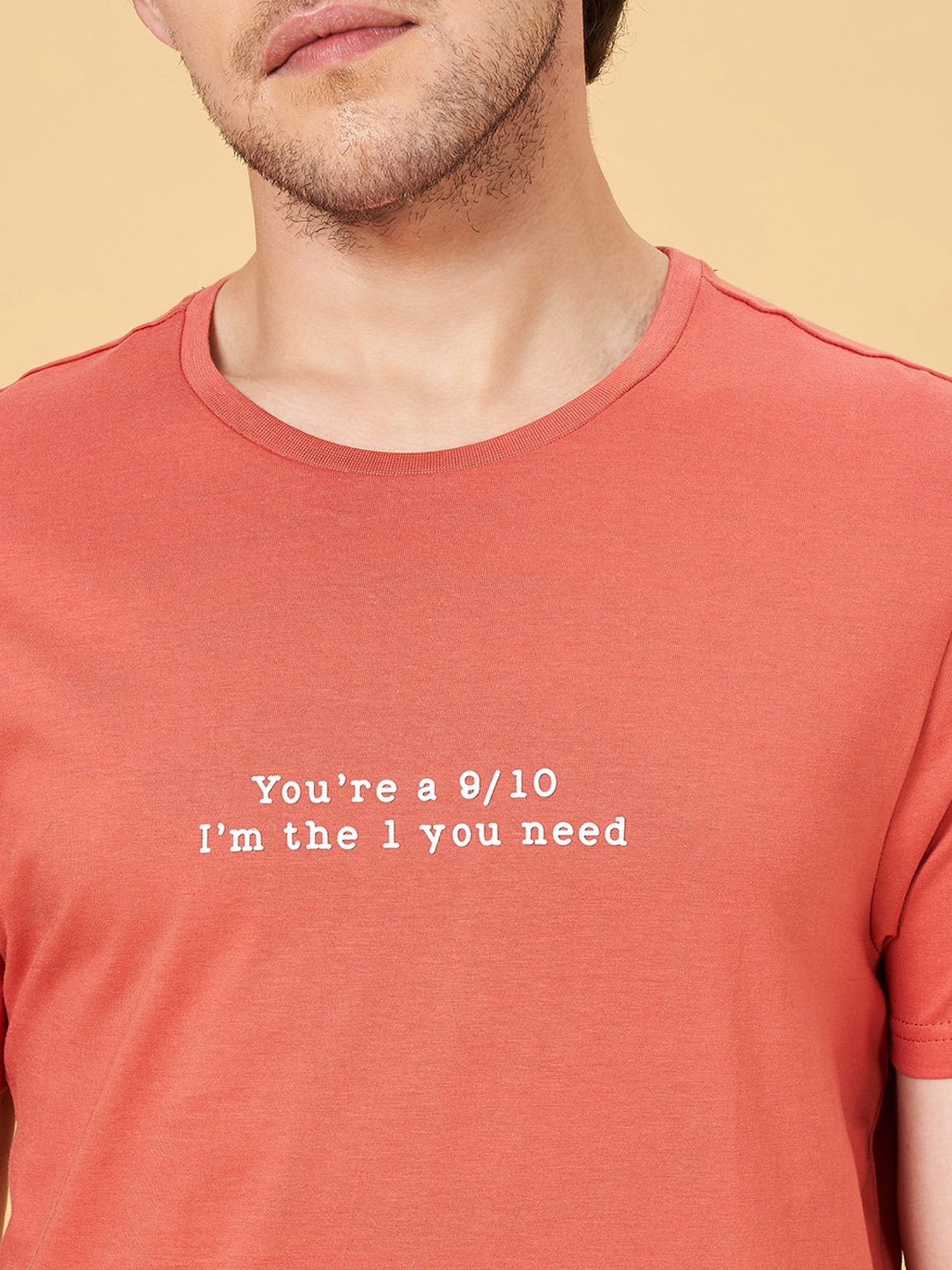 People by Pantaloons Coral Slim Fit Printed Crew T-Shirt