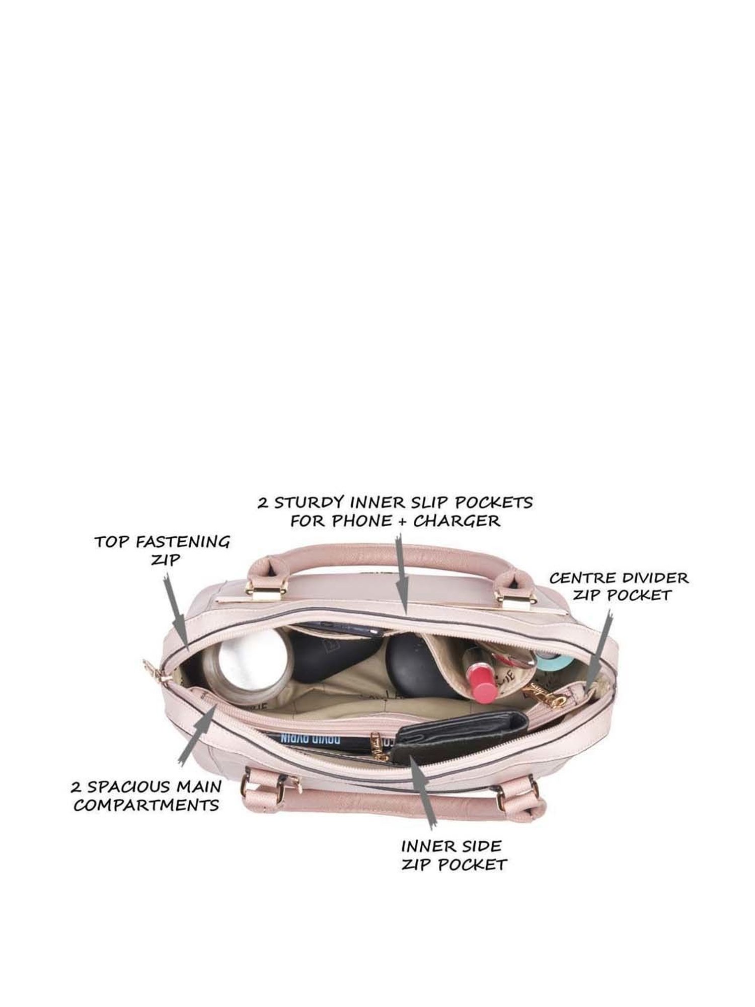 Lavie Pink Solid Medium Handbag