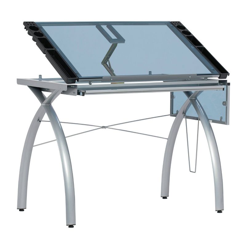Futura Craft Station with Folding Shelf - Silver/Blue Glass