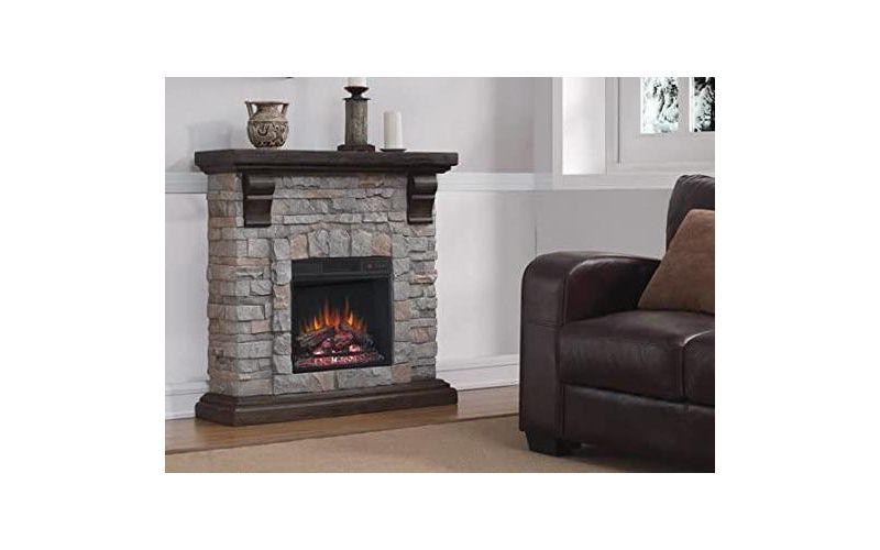 ClassicFlame Denali Stone Electric Fireplace Mantel Package in Brushed Dark Pine - 18WM10400-I601