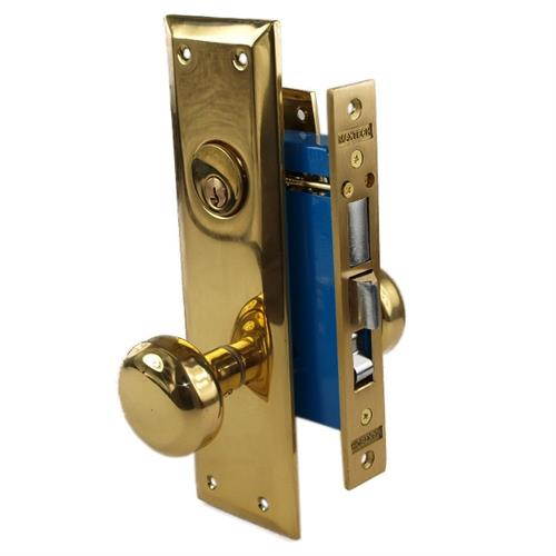 Maxtech (Like Marks 91A/3) 1033AL Polished Brass Left Hand Heavy Duty Mortise Entry Lockset, Surface Mounted Screw-on Knobs Lock Set