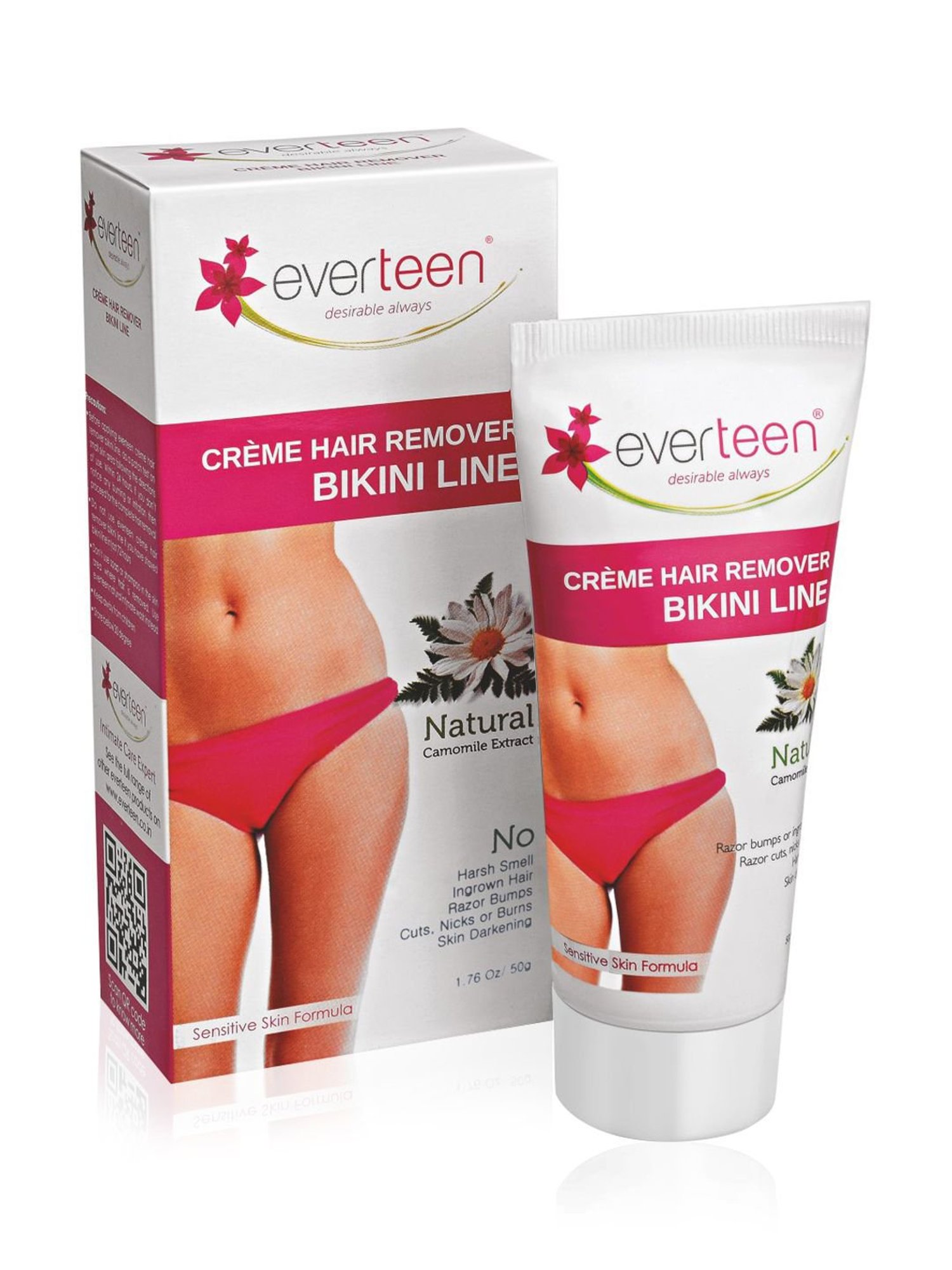 everteen Bikini Line Hair Remover Creme - Natural for Women - 1 Pack - 50 gm