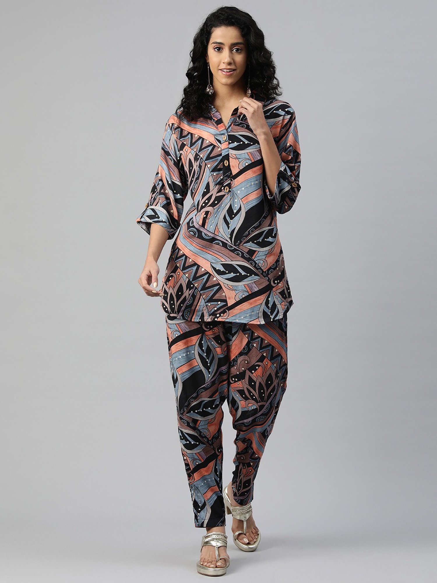 READIPRINT FASHIONS Black Printed Top Pant Set