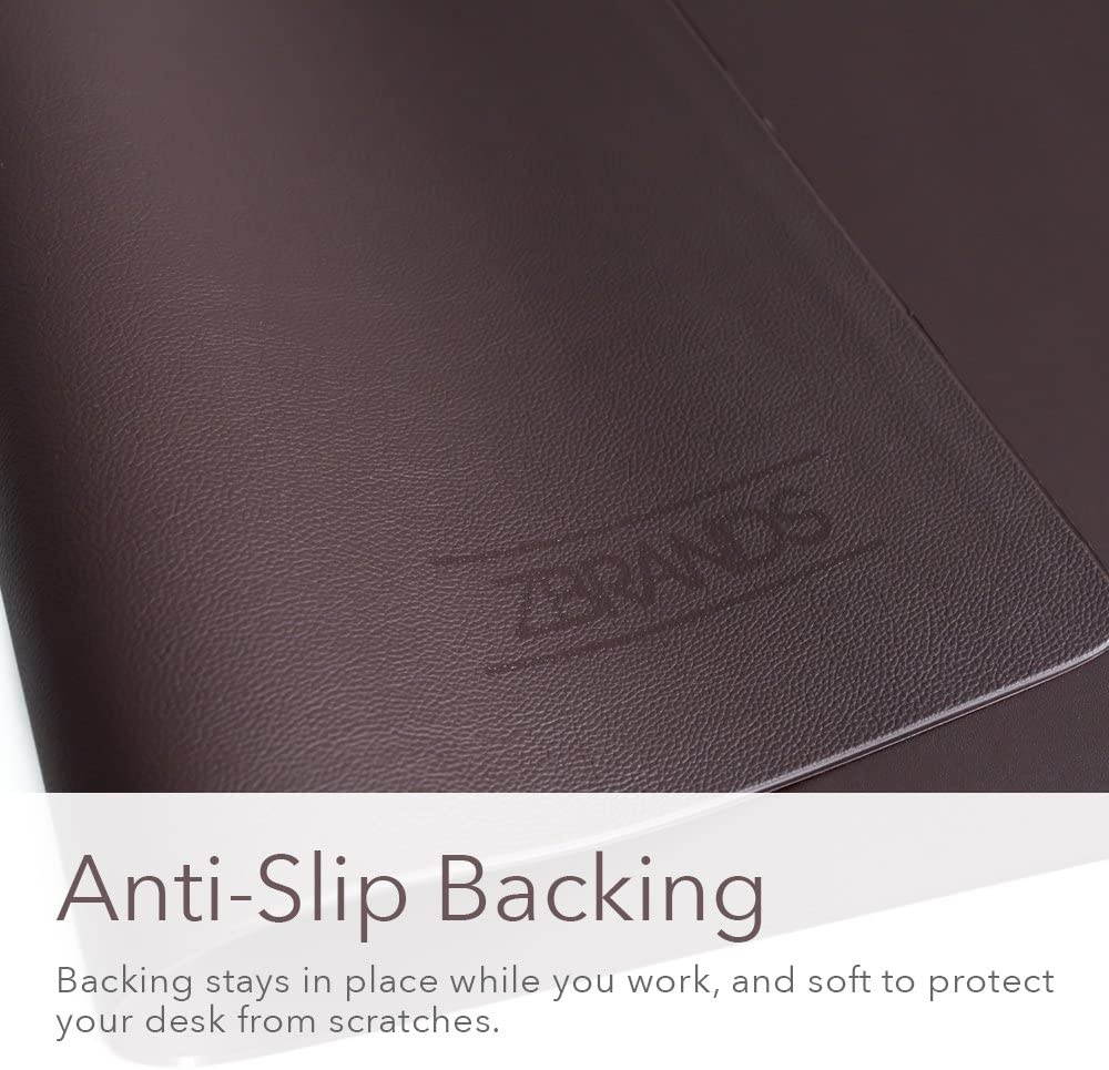 ZBRANDS // Brown Leather Desk Mat Pad Blotter Protector, Extended Non-Slip Rectangular, Laptop Keyboard Mouse Pad (36" x 20")