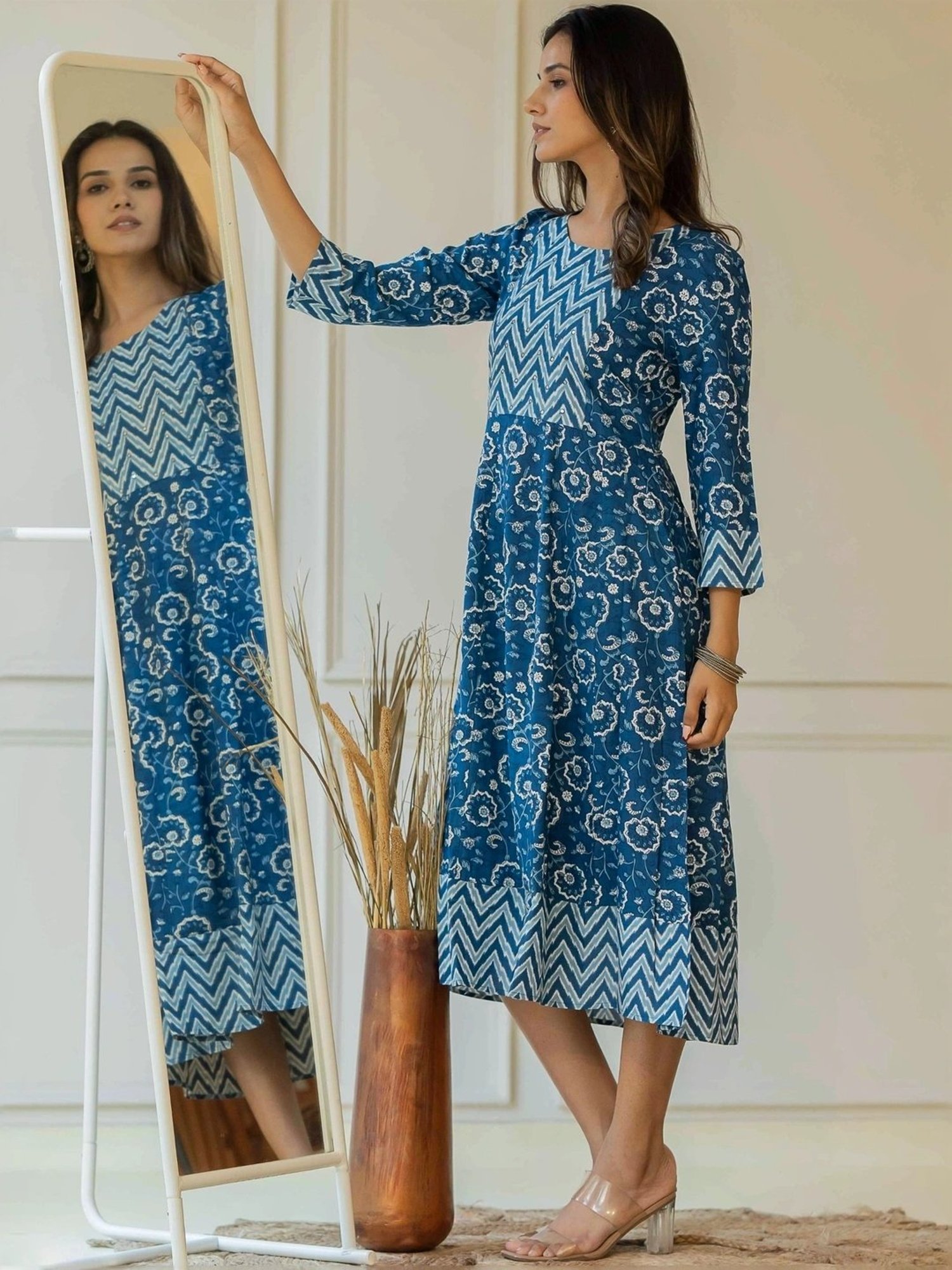 MIRCHI FASHION Blue Cotton Printed A-Line Dress