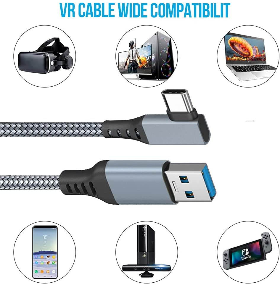 Oculus Quest 2 Link Cable, 16FT / 5M Link Virtual Reality Headset Cable for Oculus Quest 2, USB A to C 3.0 Fast Charging and Data Transmission for Cellphone & PC VR Headset (Gray)