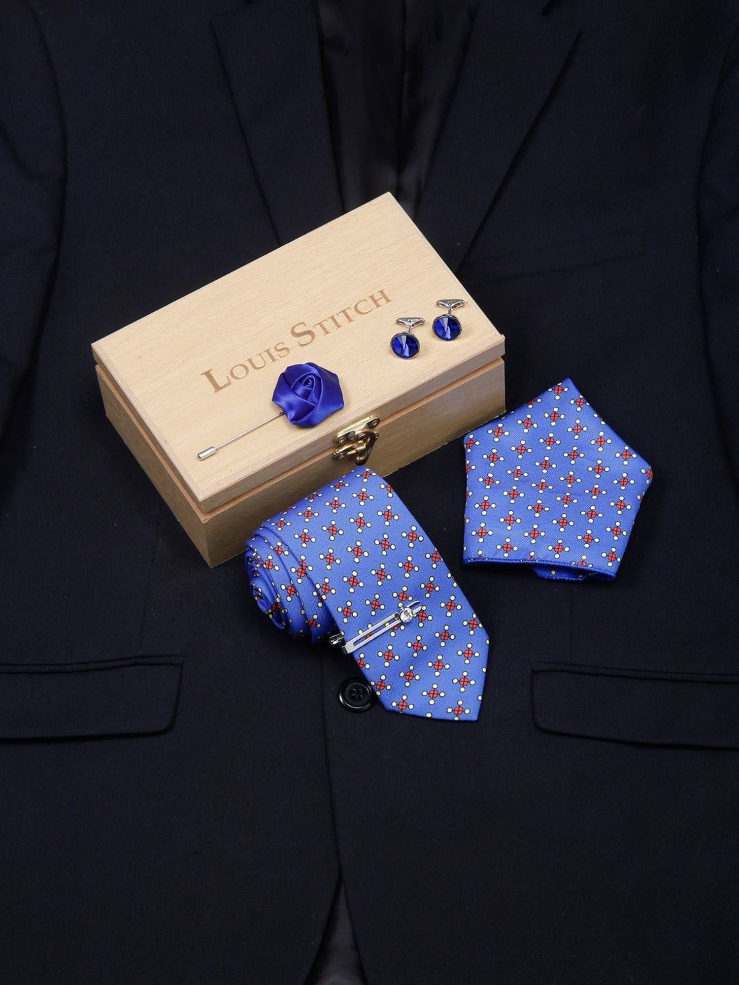 Louis Stitch Blue Printed Necktie Gift Set - Set of 5