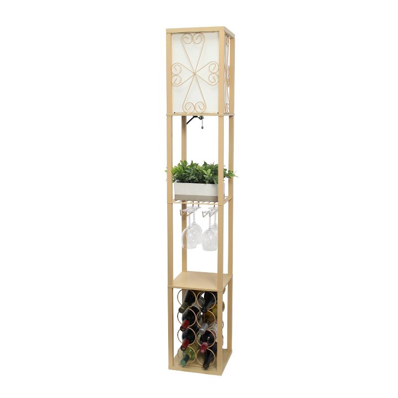 Etagere Organizer Storage Shelf Floor Lamp with Linen Shade Tan - Simple Designs