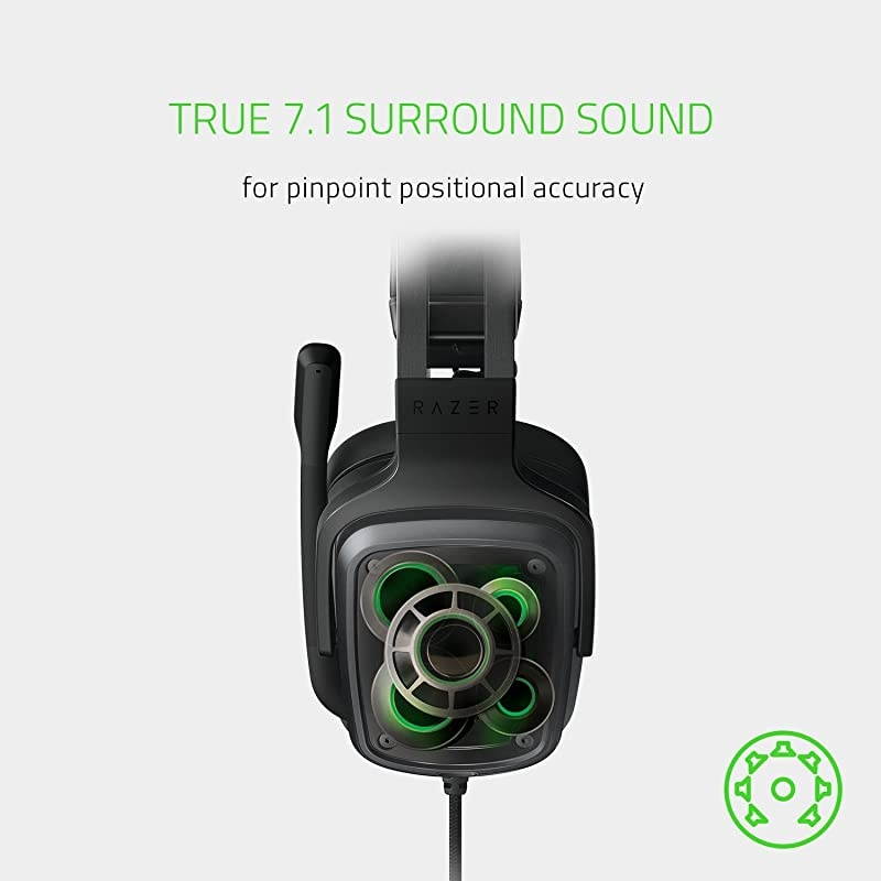 Tiamat 71 v2 Gaming Headset Dual Subwoofers Audio Control Unit Rotatable Boom Mic Works with PC Classic Black
